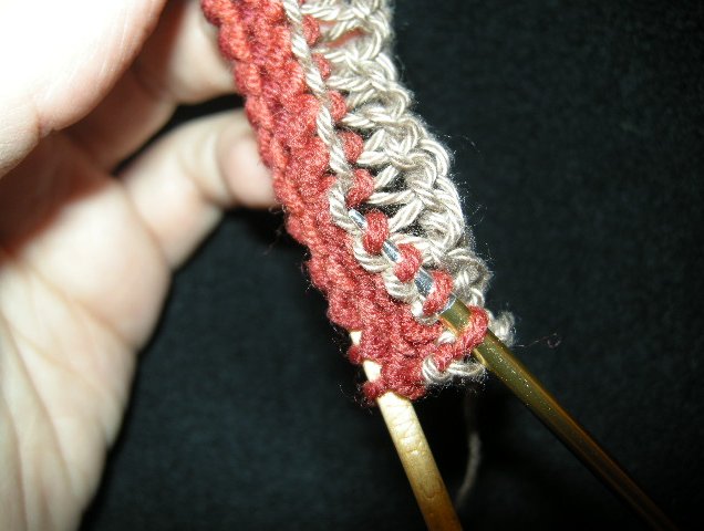 Picking up the purl bumps of real yarn.