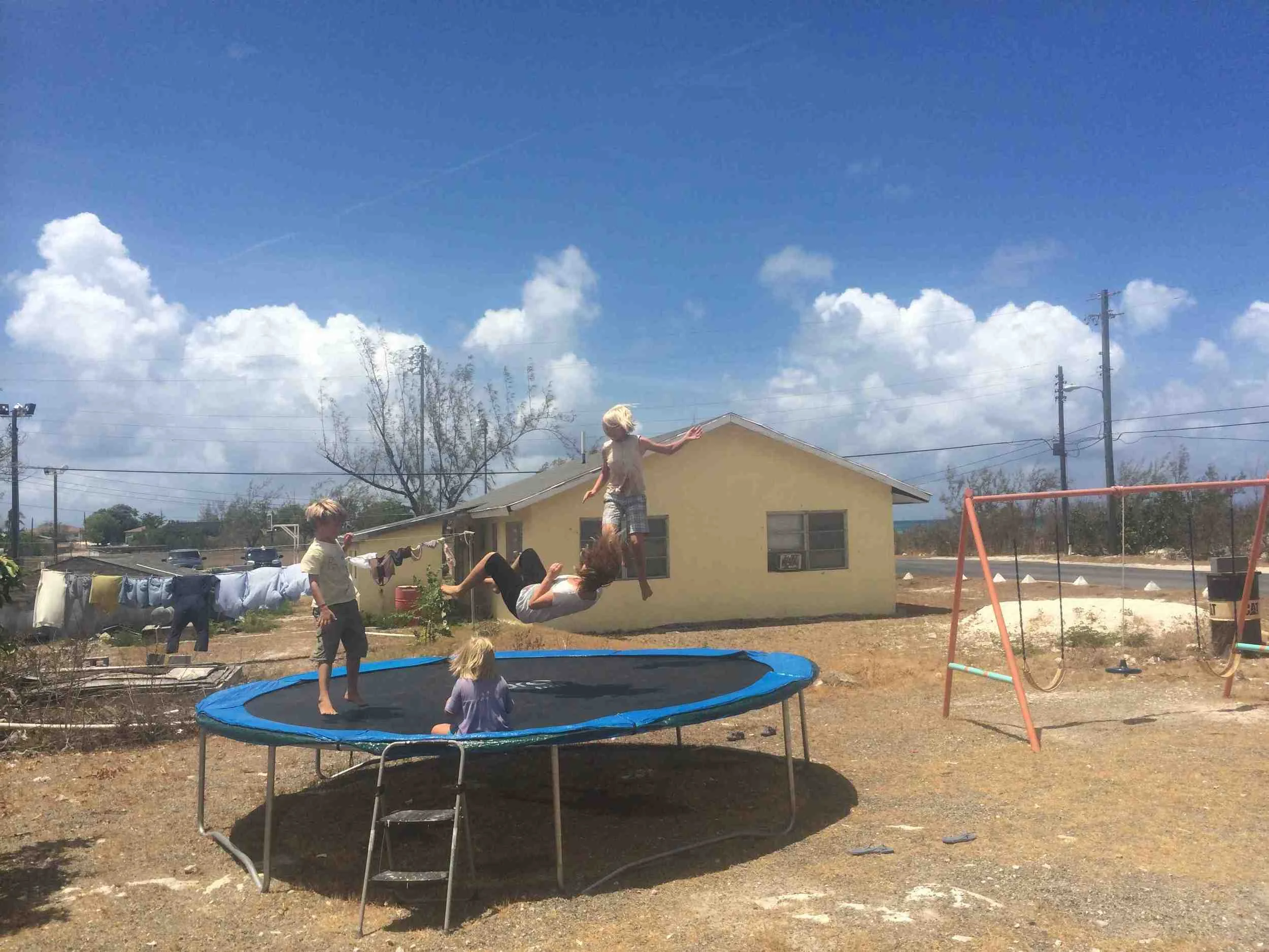 Found the trampoline. And no, we're not in that houses back yard. We're actually next to a BBQ shack that provides a 'play area'.