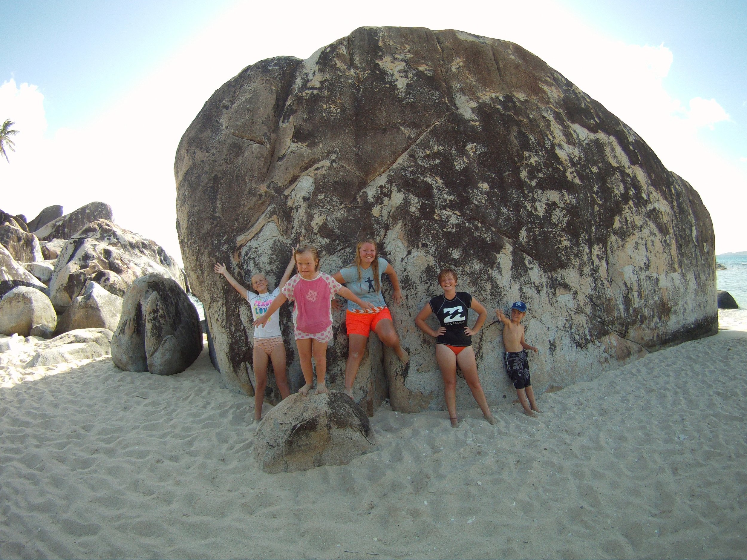 The Orton kids in our favorite place: The BAths , British Virgin Islands.