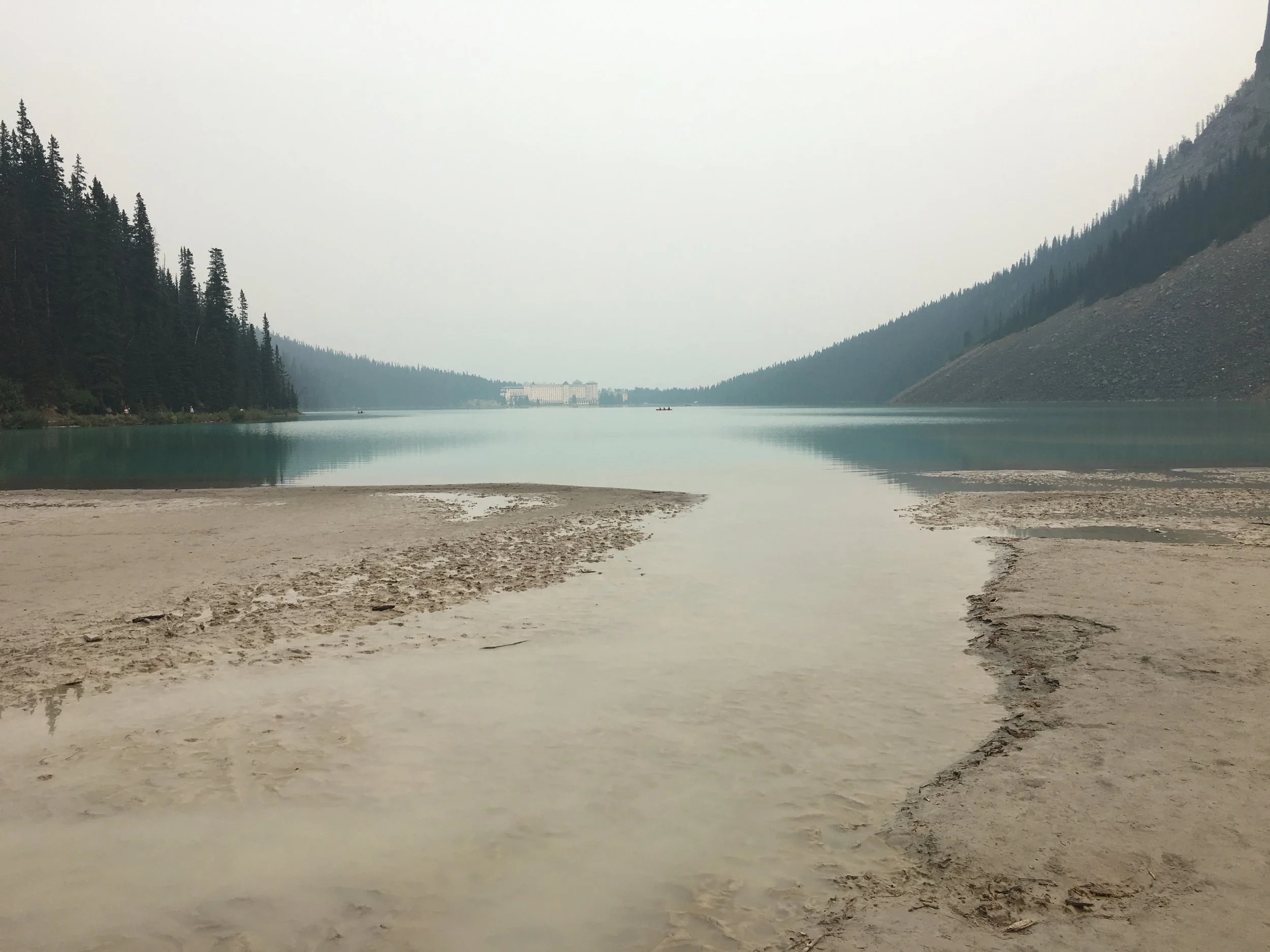Lake Louise and the Fairmont Chateau. &nbsp;The Rockies in the distance are invisible.