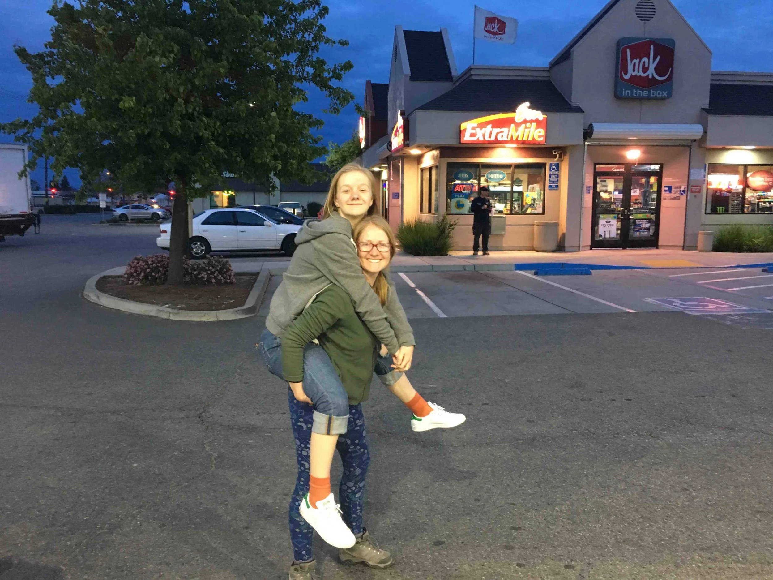 Good spirits despite the set-backs. dinner at jack-in-the-box didn't hurt.