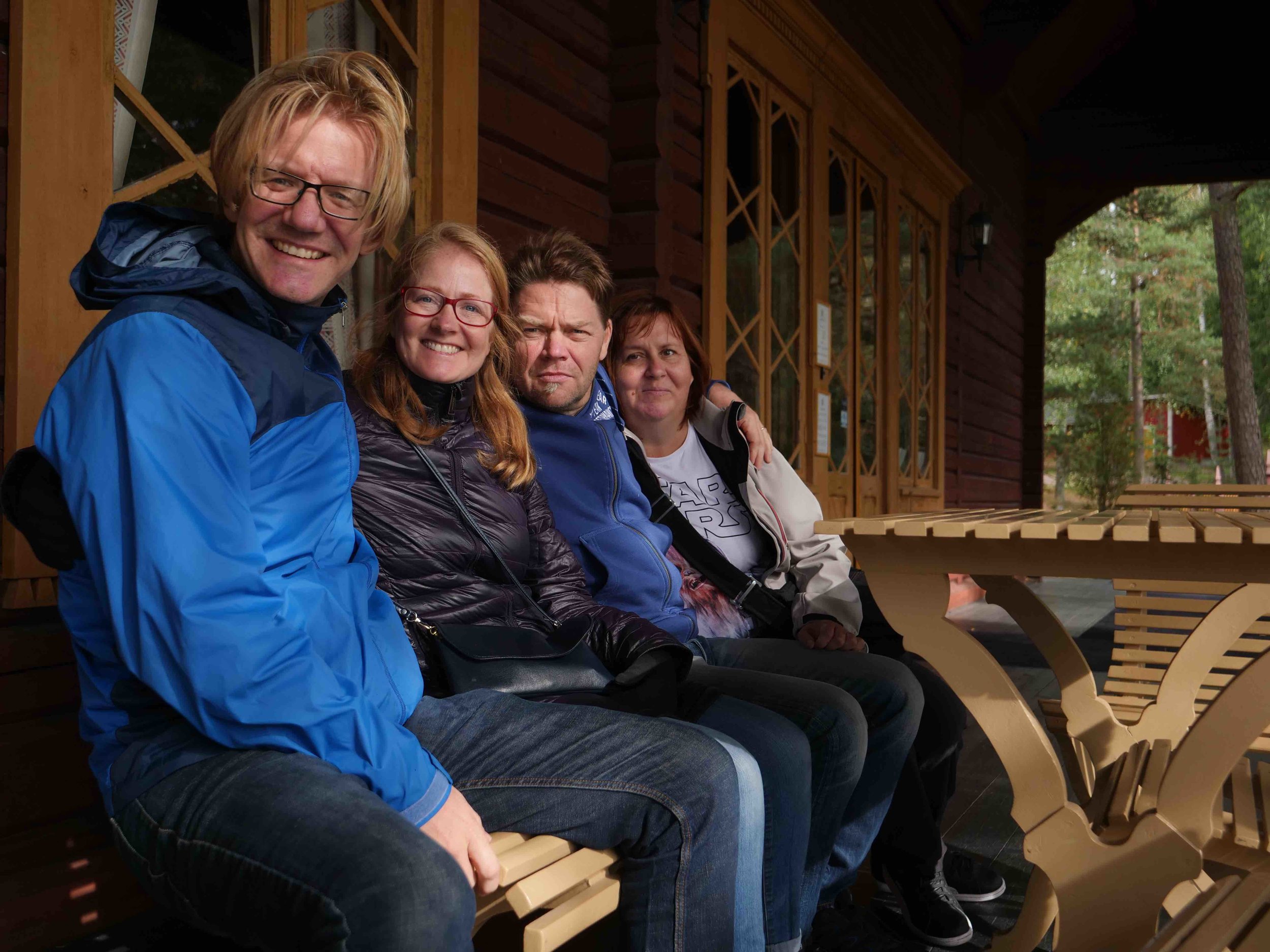  Emily and I with my cousin, Esa, and his wife, Sari at the Russian Czar’s fishing lodge.  Finland was part of Russia until Finland declared independence in 1947. Lenin was in a good mood that day and decided to let it slide. 