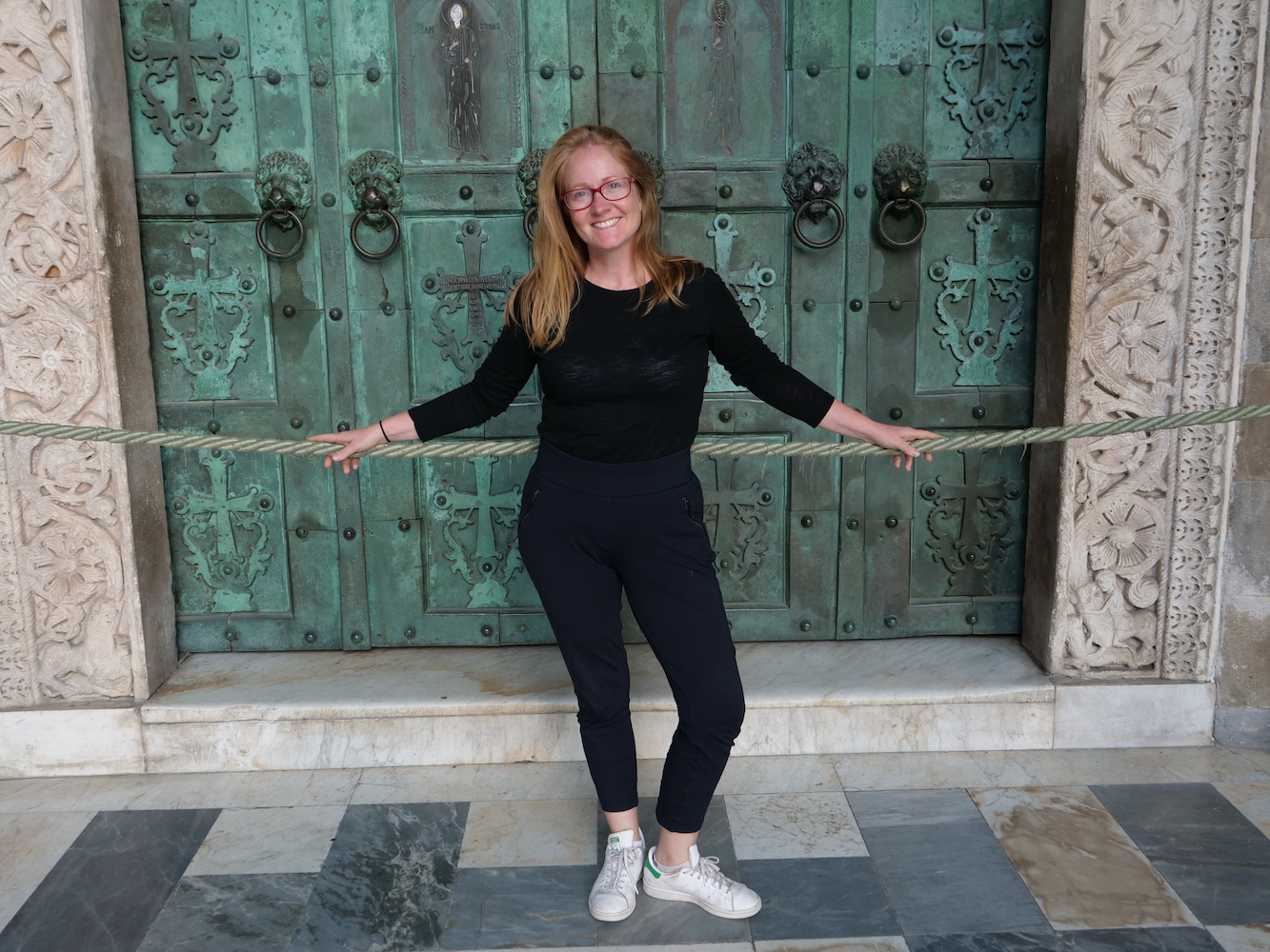  Emily in front of the church door. 