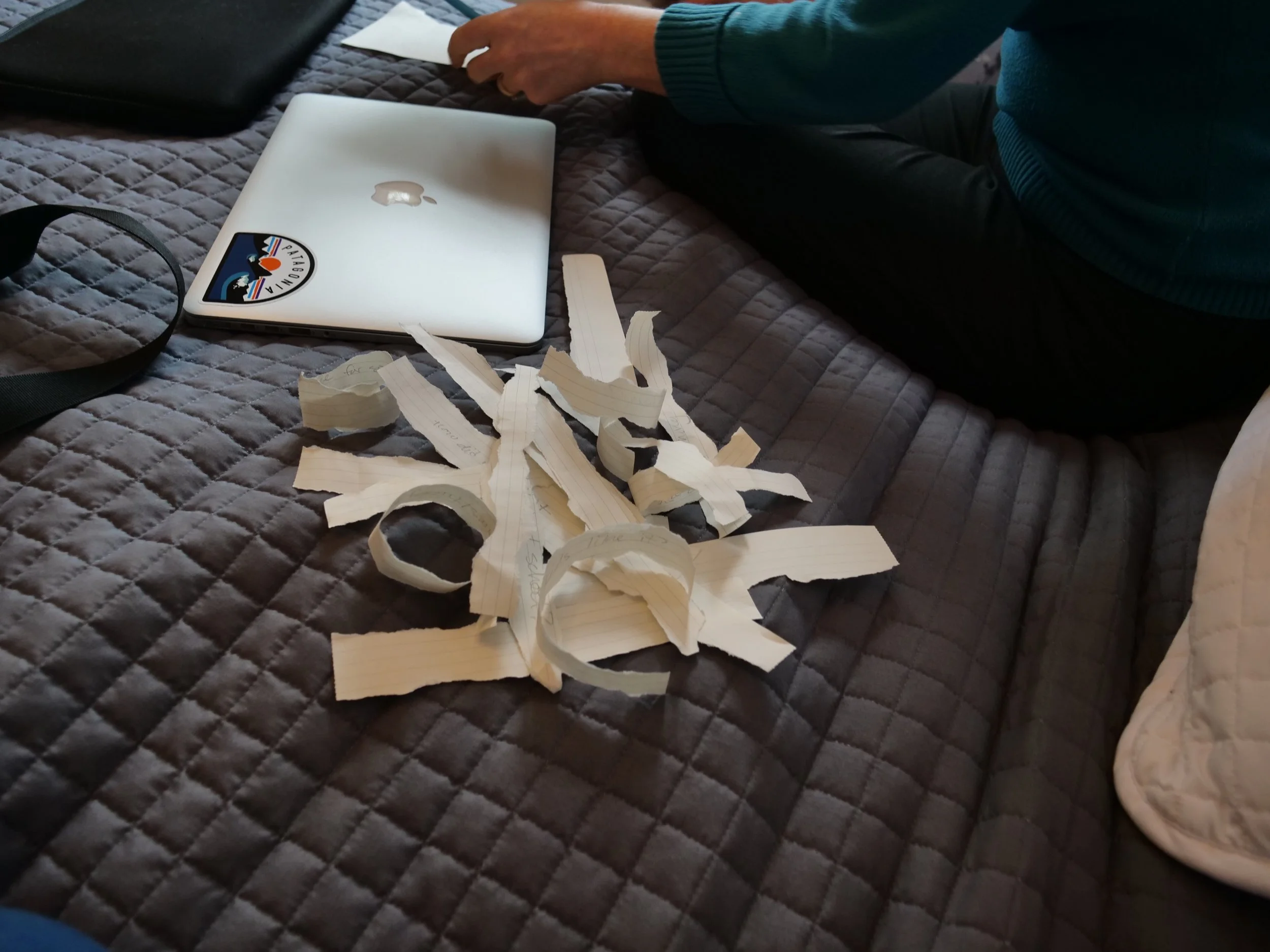 Each slip of paper has a question we’ll likely be asked. We picked them at random, had to know which of us would answer it and practiced our sound bite answers.