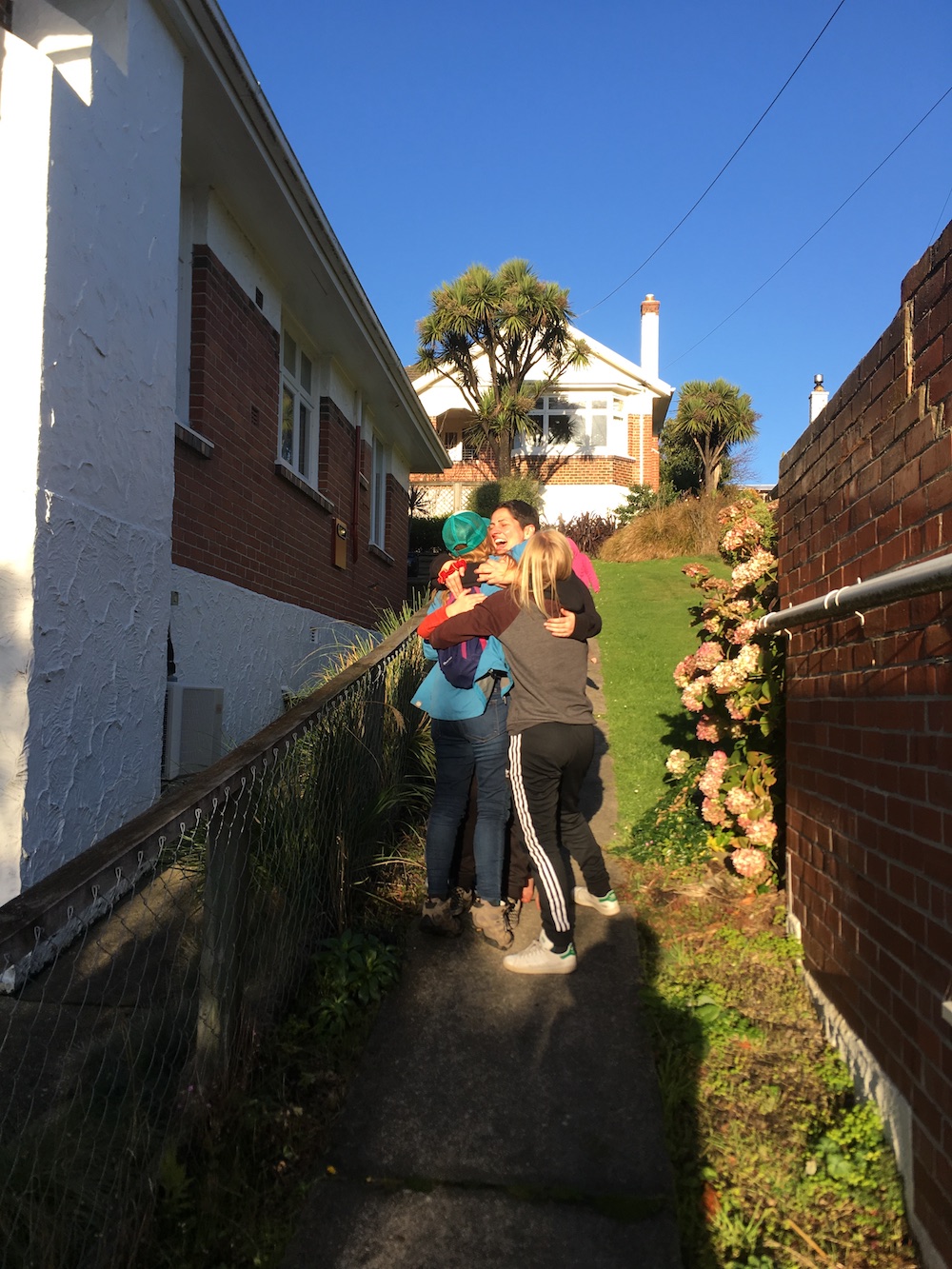 Ecstatic arrival in Dunedin, New Zealand