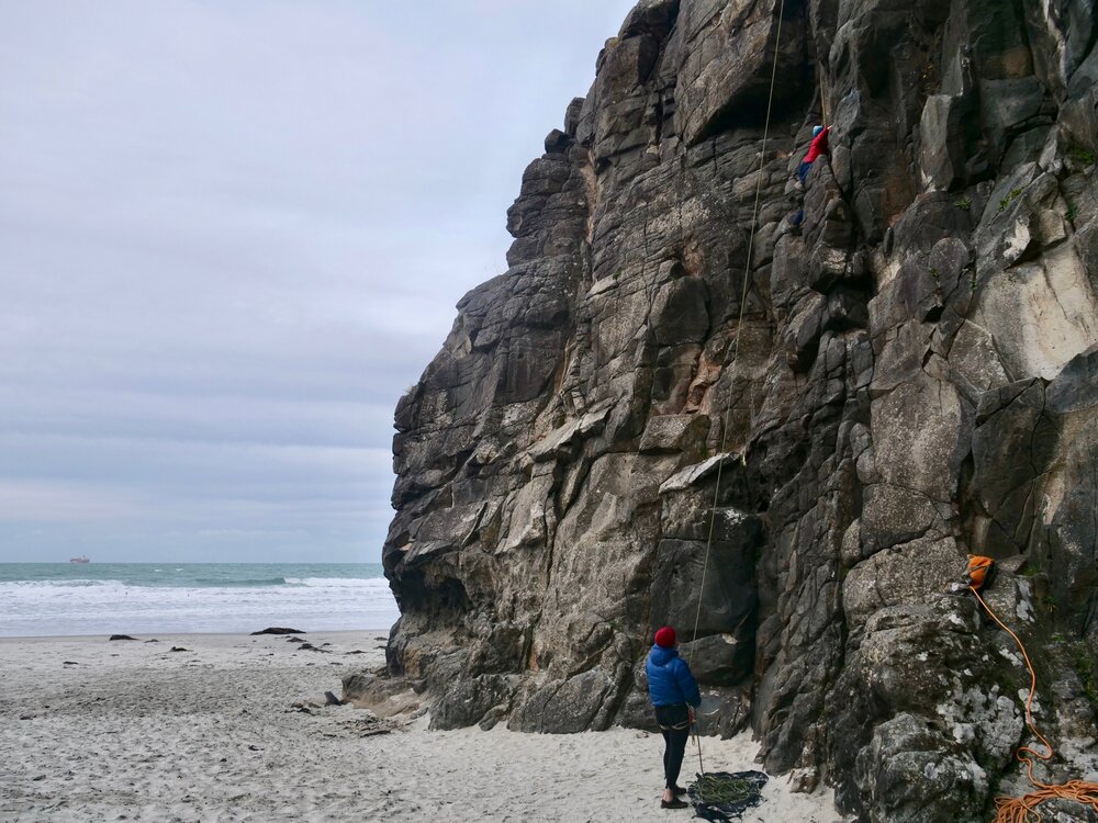 Climbing at Aramoana Beach