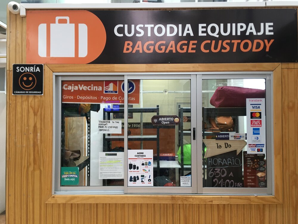 Baggage storage inside the Bus Sur station in Punta Arenas.