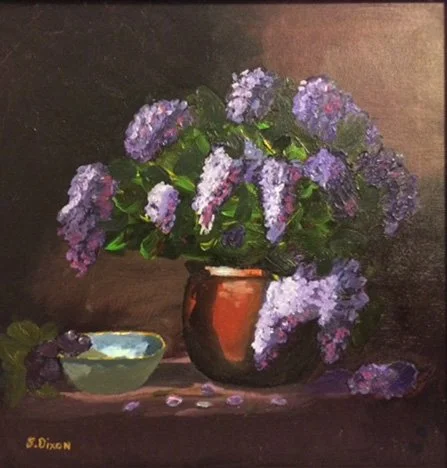 "Lilacs and Blue dish"