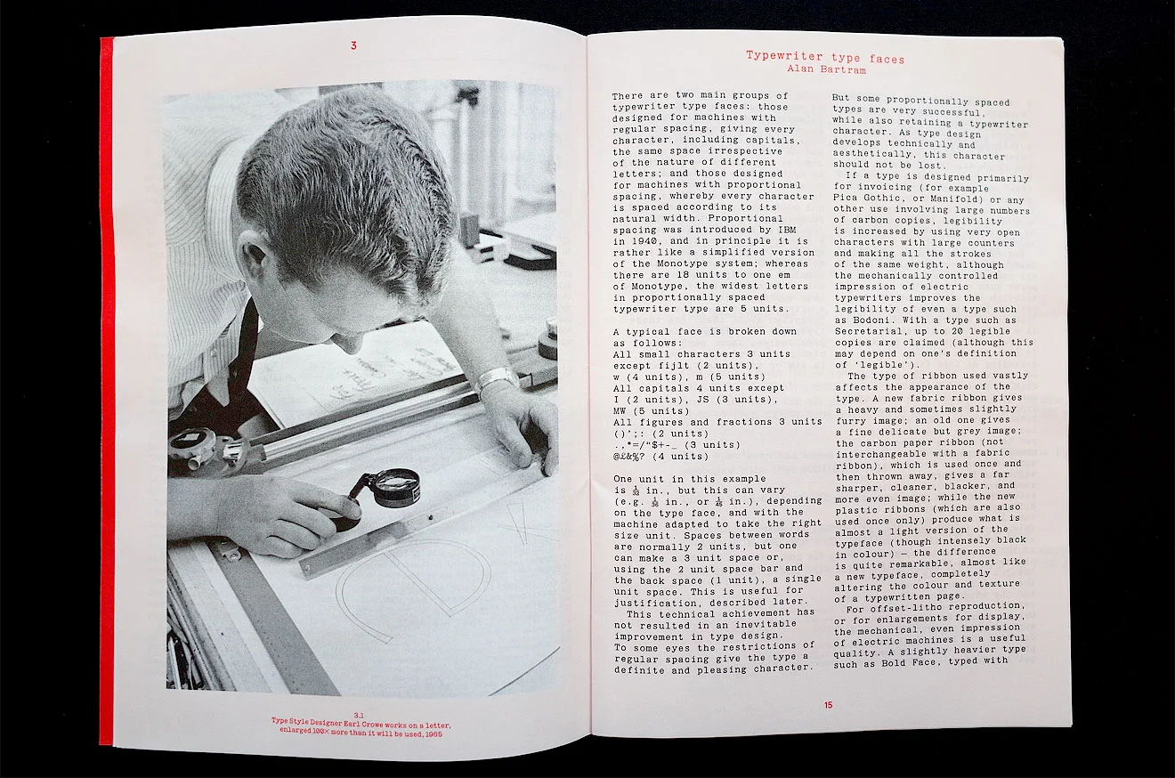 Alan Bartram’s Typewriter type faces article reset with a custom revival