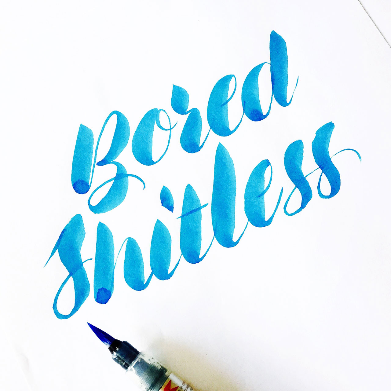 Post number #53: “Bored shitless” brush calligraphy using a Pentel aquabrush pen.