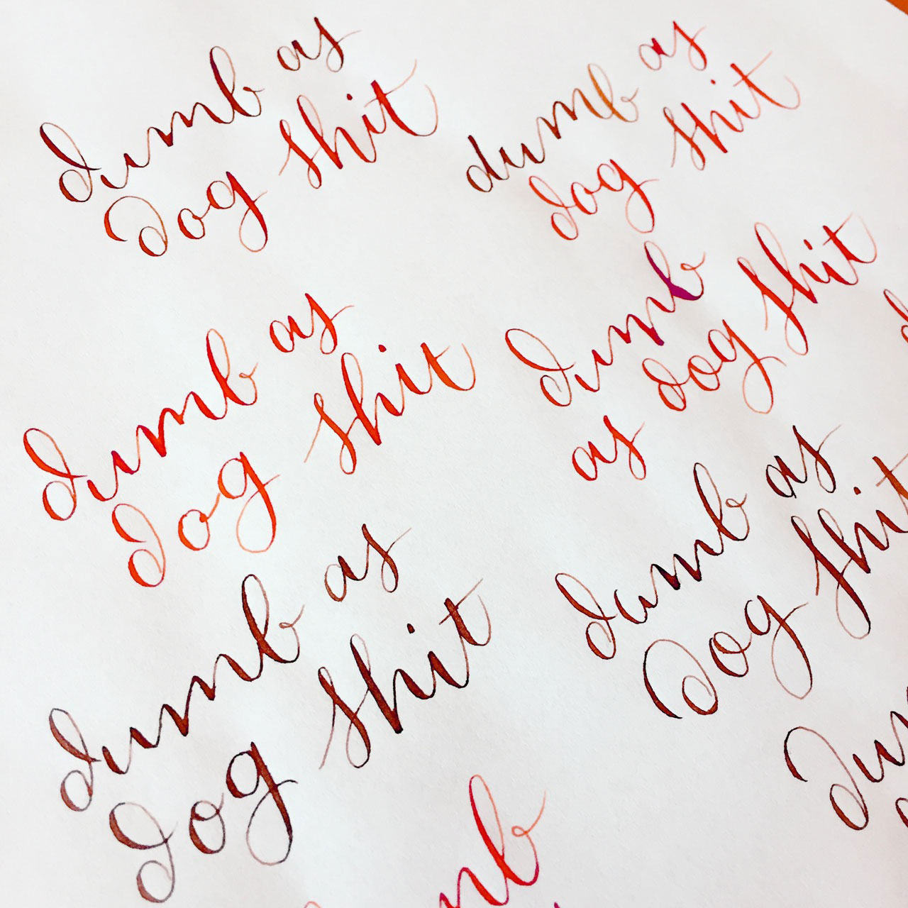 Post number #54: “Dumb as dog shit” This post is about making a statement of what I consider my calligraphy philosophy: “Learn the rules like a pro, so you can break them like an artist” Pablo Picasso.
