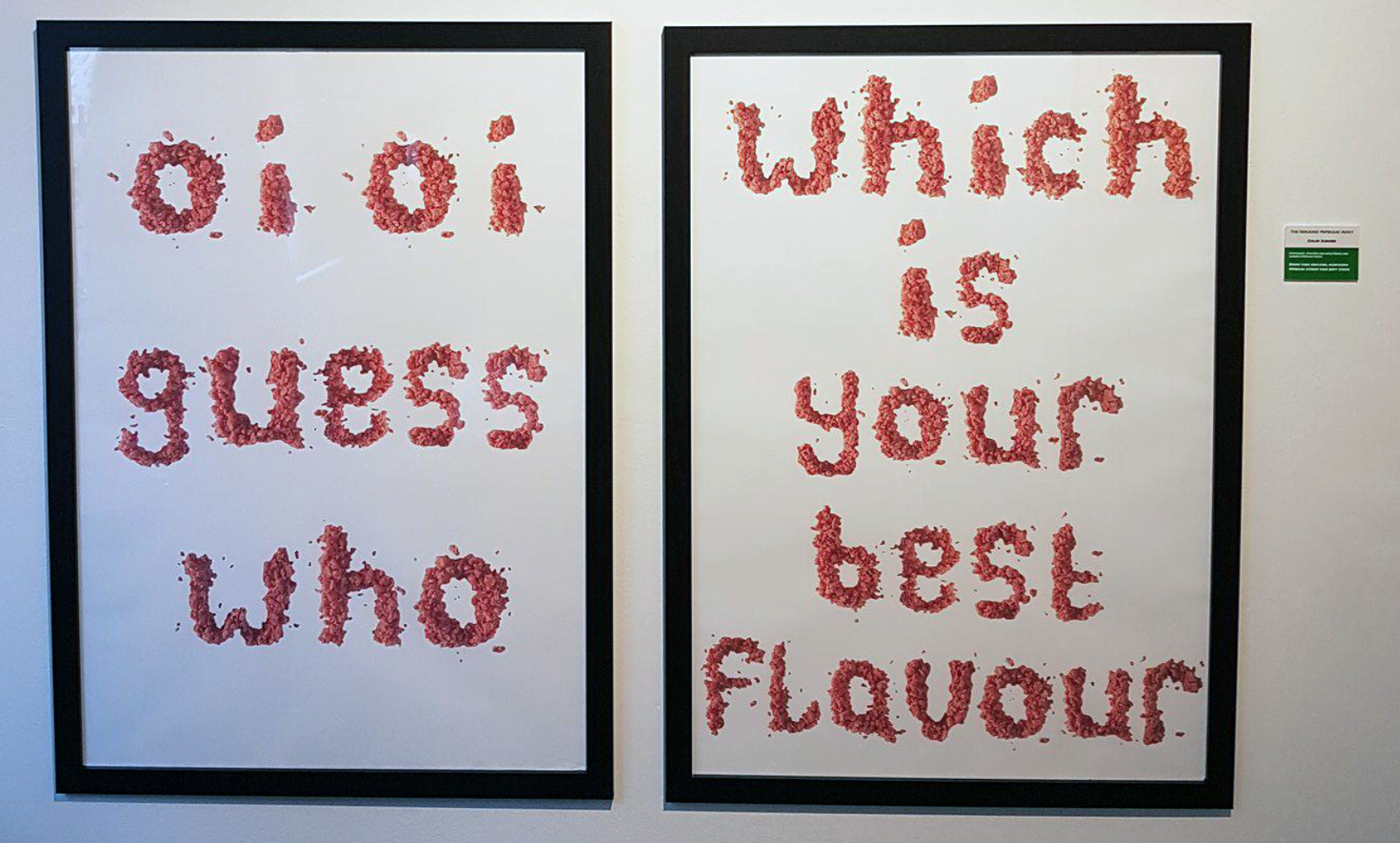 Another of Chloe’s Tactile Type face experiments is for a ‘Beefsy’ exhibition aiding a local homeless charity called ‘Glass Door’. Chloe created artwork to promote a new beef Peperami and was one of 4 winners exhibited in Soho. There her work was silent auctioned and raised £1000 for this very good cause.