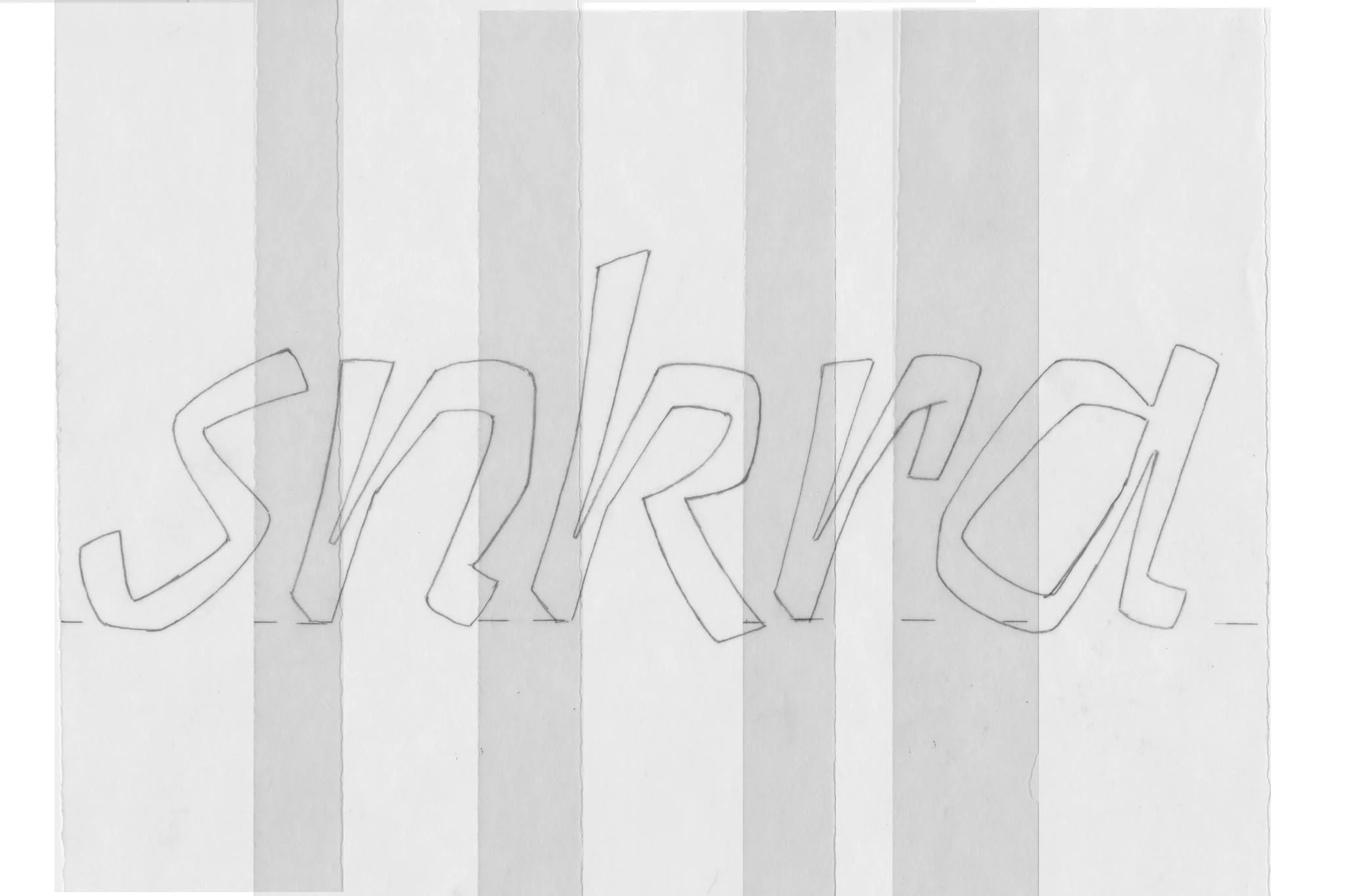 By freely moving the trace drawings around and viewing them from different angles; the letter shapes were accessed and changes to their structure and outline made. This resulted in a set of ‘construction rules’ that could hold the type visually together.