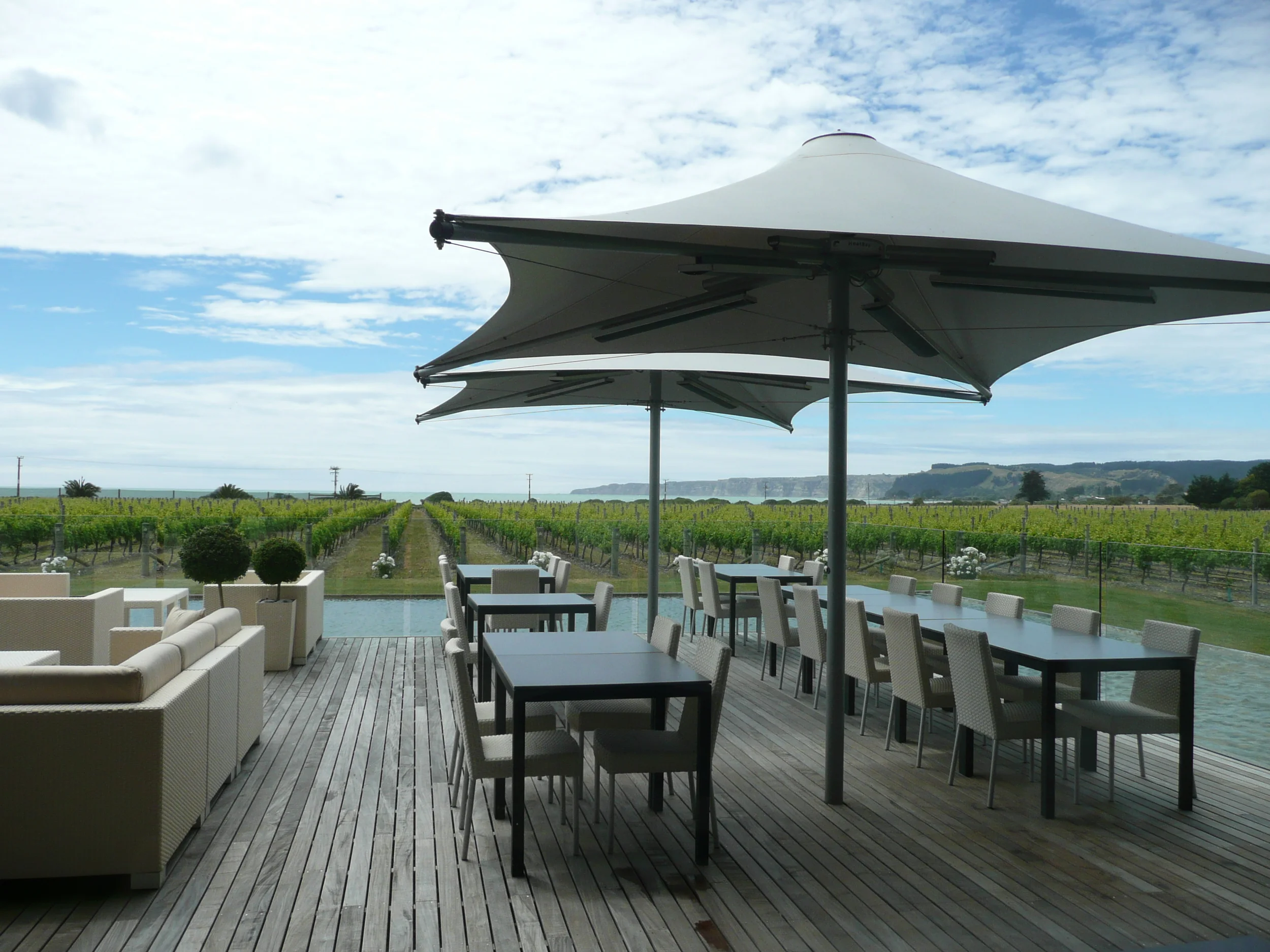 Elephant Hill Winery looking out at Hawke Bay and Cape Kidnappers.