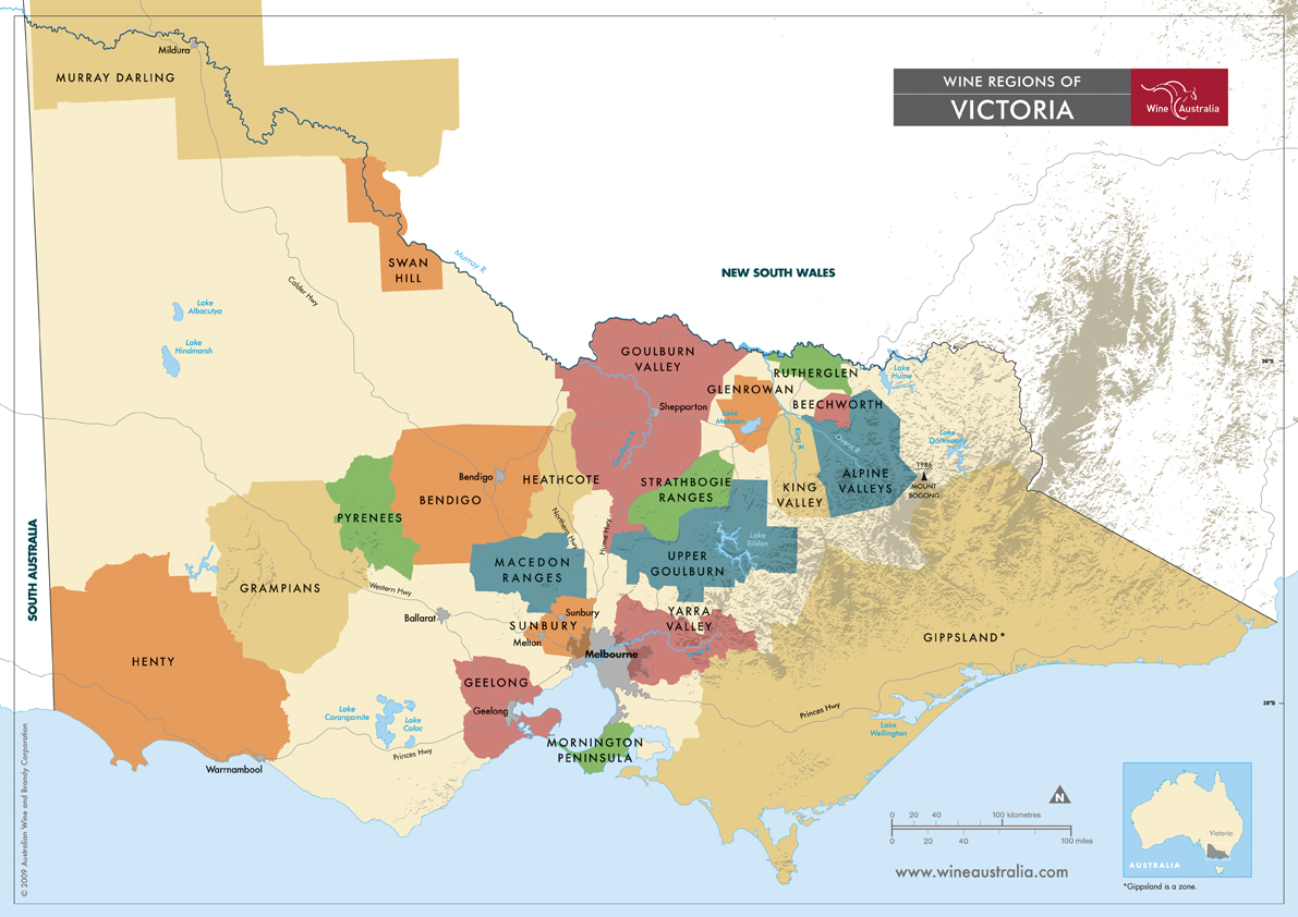Victoria wine zones and regions as defined by Wine Australia