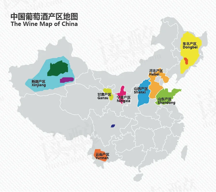 The major wine regions of China. Map credit : Duzui360