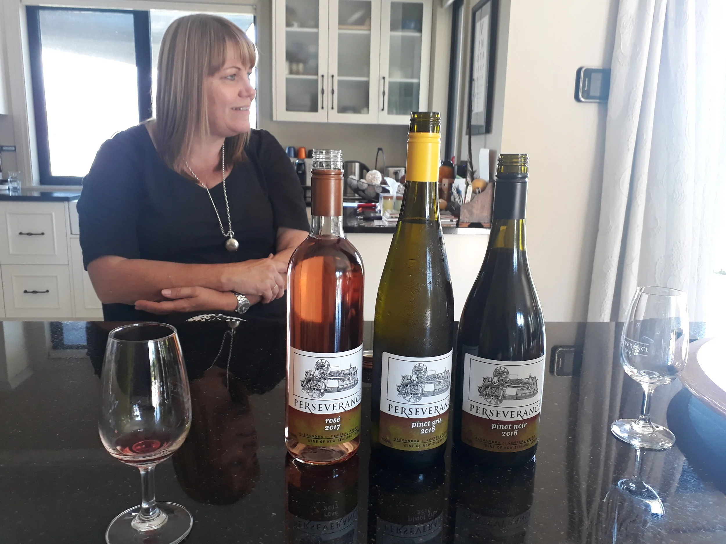 Jennie Hughes & the range of Perseverance Estate wines.