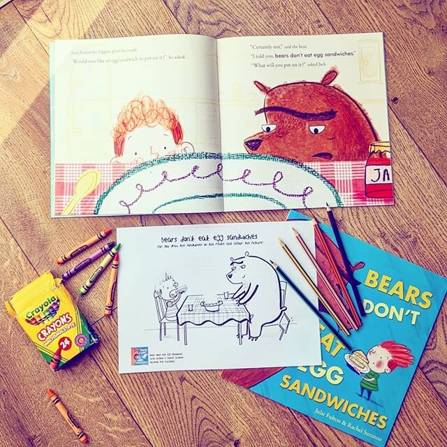 I hope everyone's enjoying the wonderful reading of Bears don't eat Egg Sandwiches on @julieslibraryshow 
There's a printable colouring page up on my website www.rachelsuzanne.com for readers to enjoy! 
#bearsdonteateggsandwiches #juliefulton #rachel