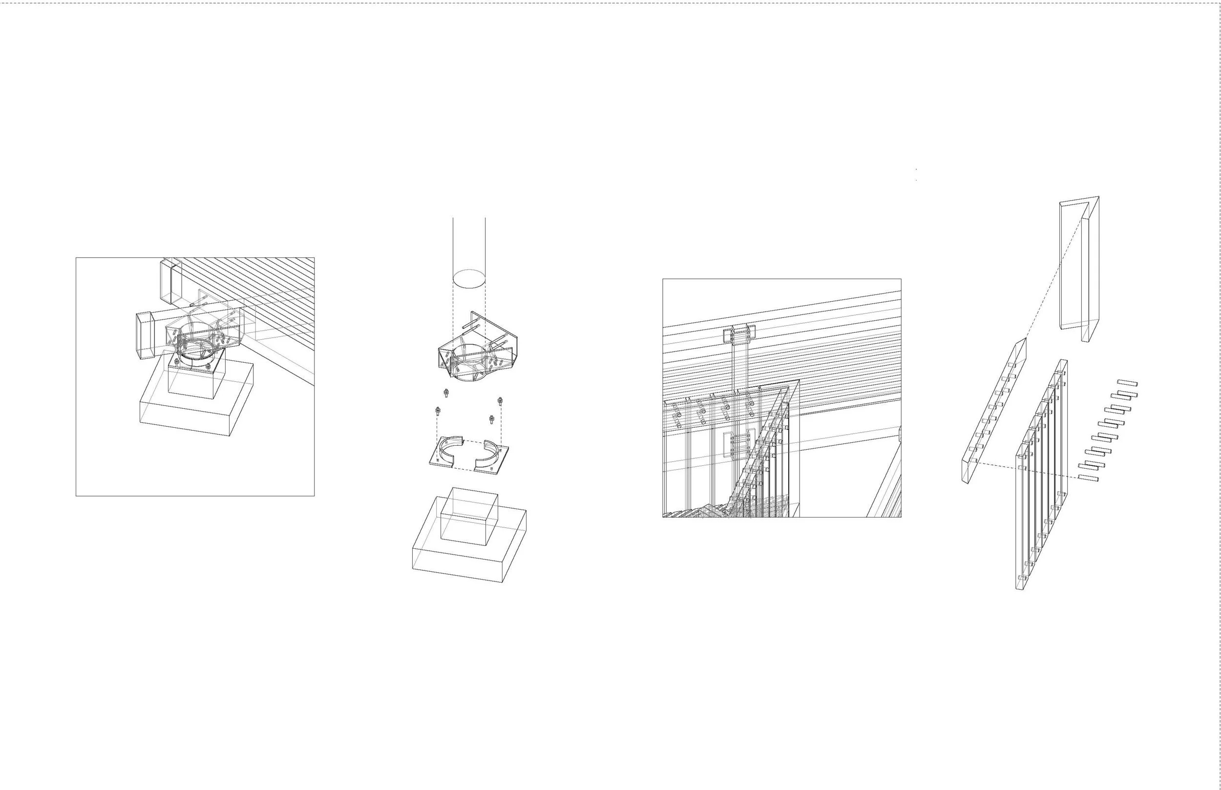 1 Collar bracket at beam/column/foundation connection 2 Core structure breakdown (welded steel "V" column + beam + inner wall panels)