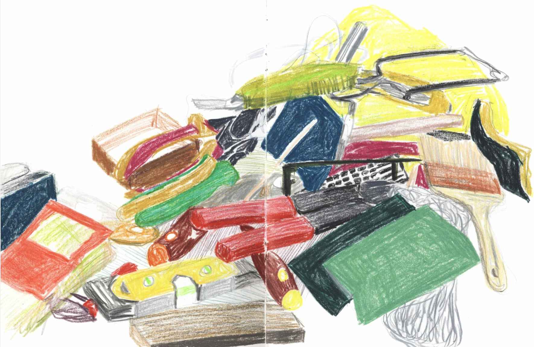   Tools ,&nbsp;2010 crayons on paper,&nbsp;sketchbook 29,7 x 42 cm    