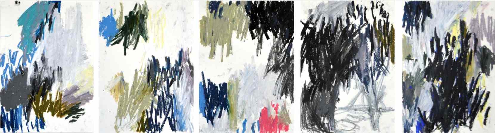   Slow walk , 2011 oil pastels on paper,&nbsp;serie of 6 42 x 29,7 cm each    