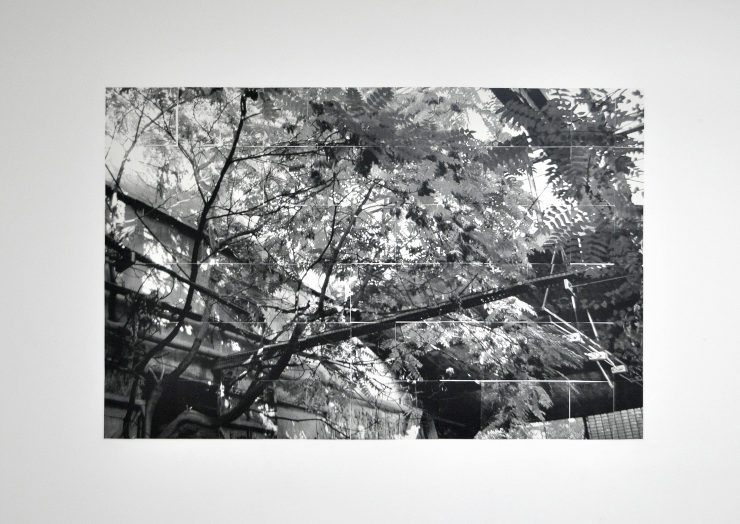   Neuwest , 2013 black and white photograph divided into 78 sections, pasted on wall 260 x 168 cm 