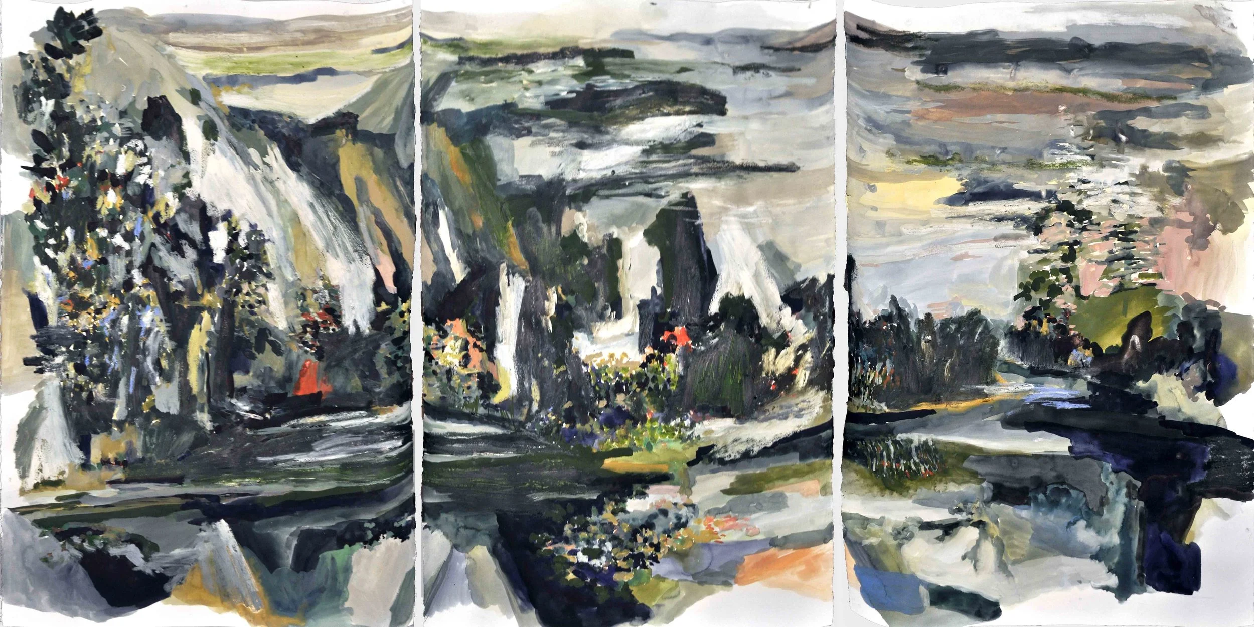 Pompompasos (after Carleton Watkins) , 2014 gouache and oil on paper 201 x 101 cm