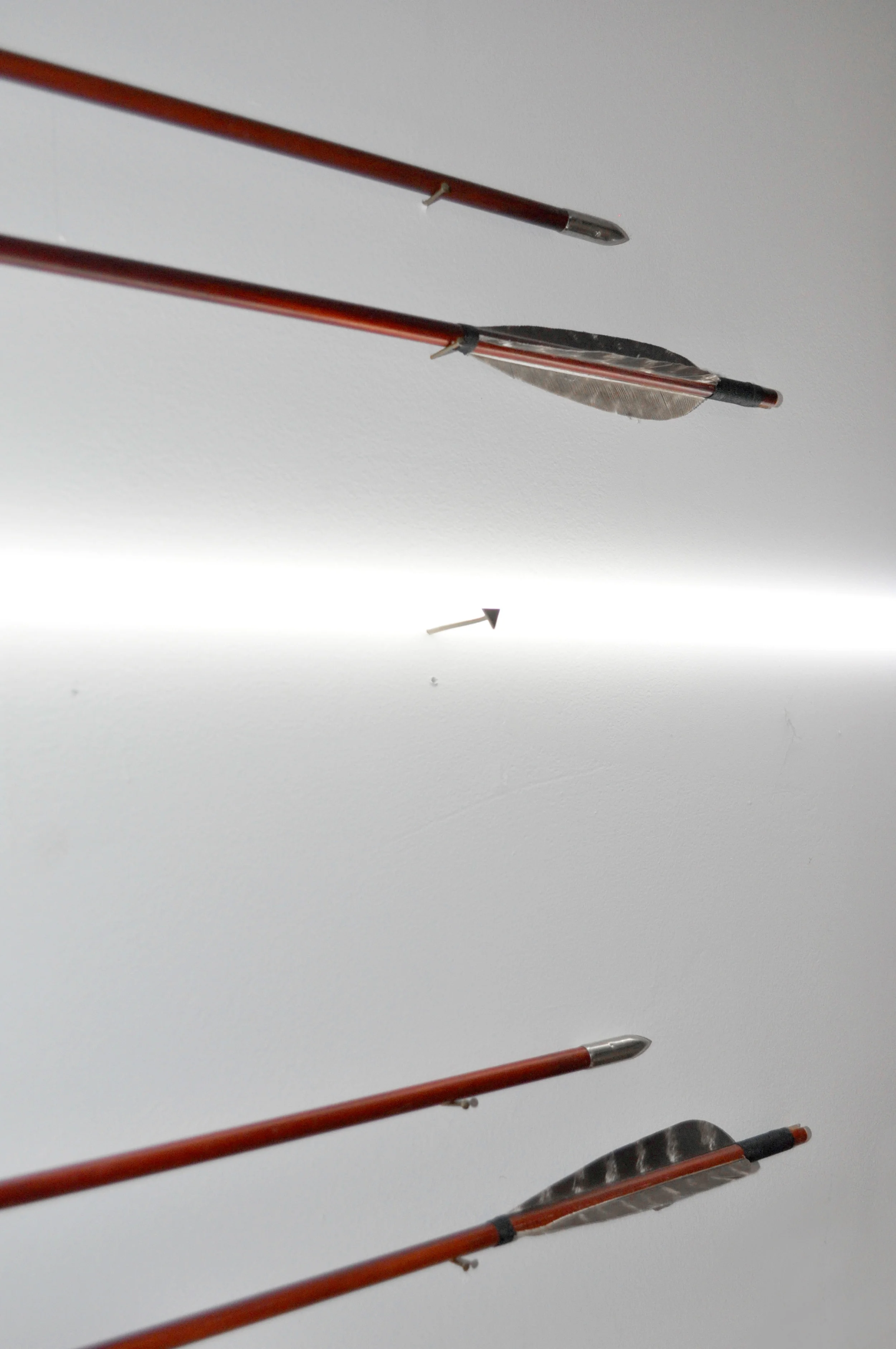 Playing Bow and Arrows , 2016 neon, four arrows, brass nails variable dimensions (detail)
