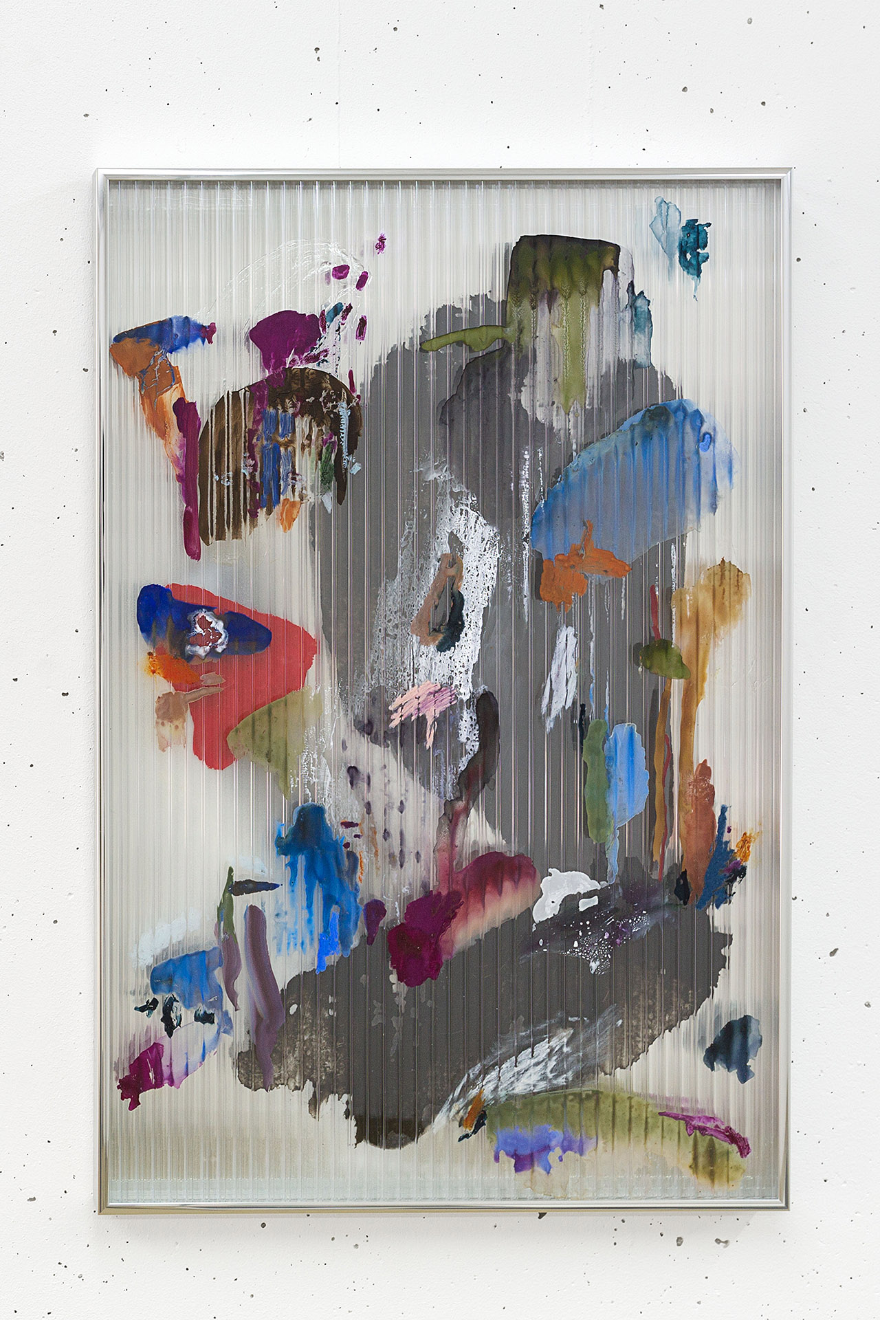   Chaos 1 , 2017 gouache, ink, acrylic, oil, mastic on polycarbonate, mirror, aluminium frame 67 x 44,5 x 2,5 cm  photo © Romain Darnaud  