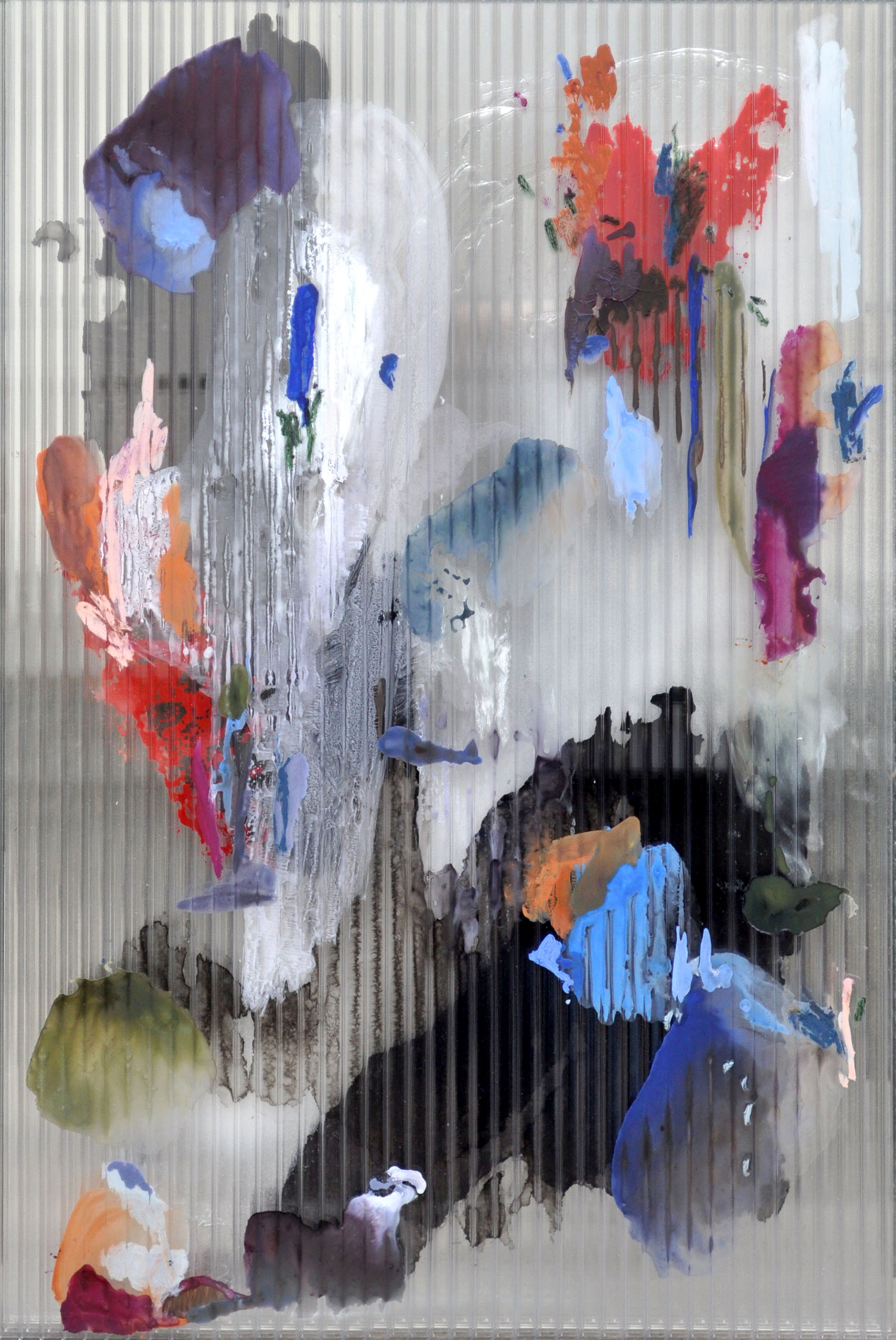 Chaos 2 , 2017 gouache, ink, acrylic, oil, mastic on polycarbonate, mirror, aluminium frame 67 x 44,5 x 2,5 cm