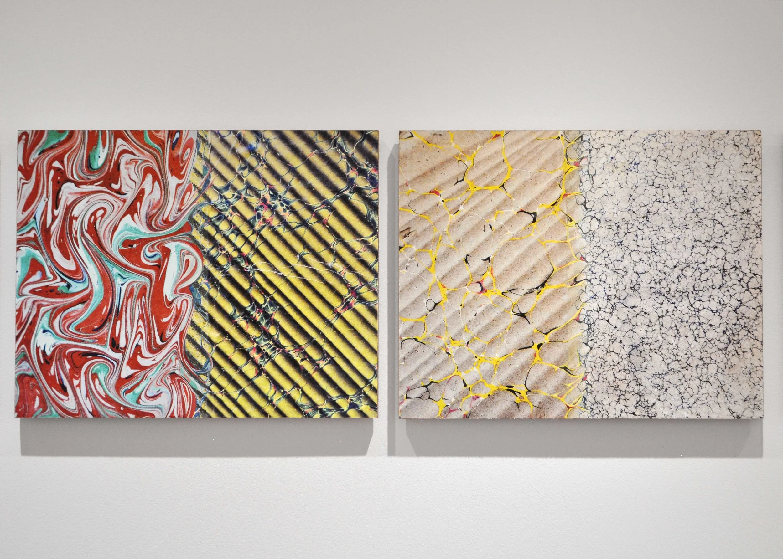 Ecritures (Essai, Atala, Génie, Génie, Voyage, Mémoires, Mémoires) , 2017 oil on fine art print, mounted on wood, sand paper, series of 7 34 x 27 cm installation view, Nuits Américaines , Maison de Chateaubriand, Châtenay-Malabry, 2017