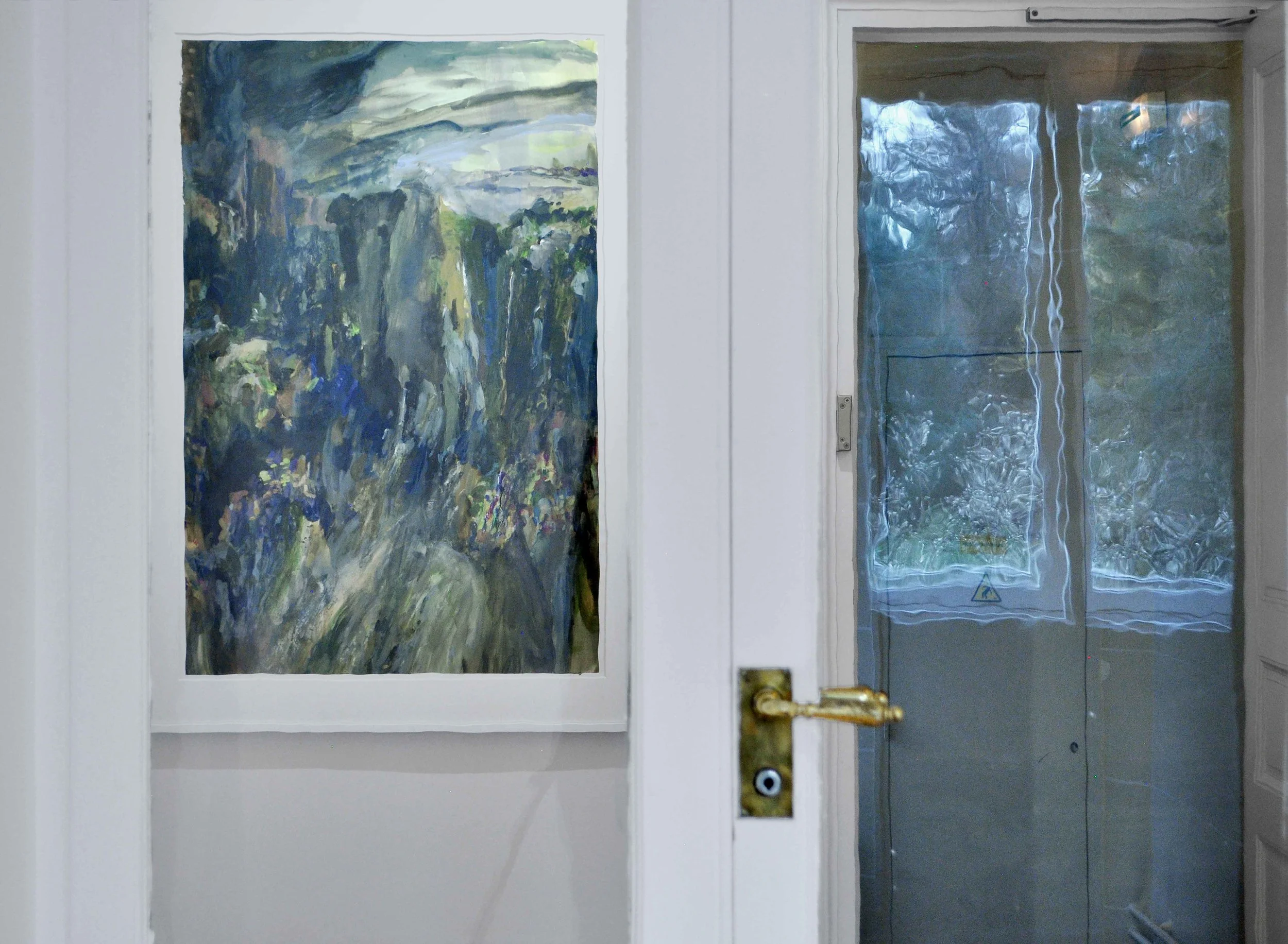 Niagara Falls , 2014 gouache and oil on paper 110 x 75 cm / white wooden frame : 122 x 88 x 3,5 cm installation view, Nuits Américaines , Maison de Chateaubriand, Châtenay-Malabry, 2017-2018