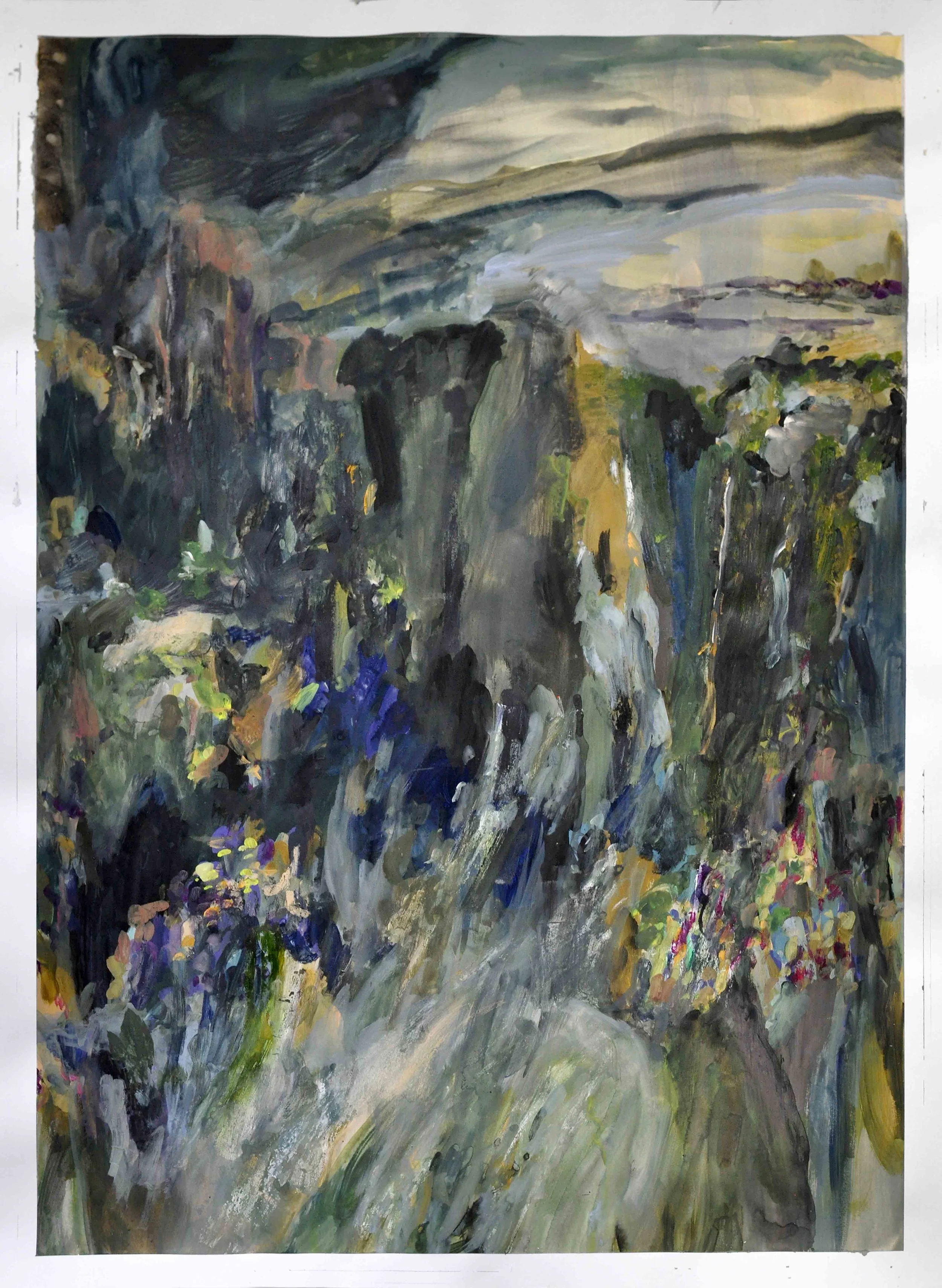 Niagara Falls , 2014 gouache and oil on paper 110 x 75 cm / white wooden frame : 122 x 88 x 3,5 cm installation view, Nuits Américaines , Maison de Chateaubriand, Châtenay-Malabry, 2017-2018