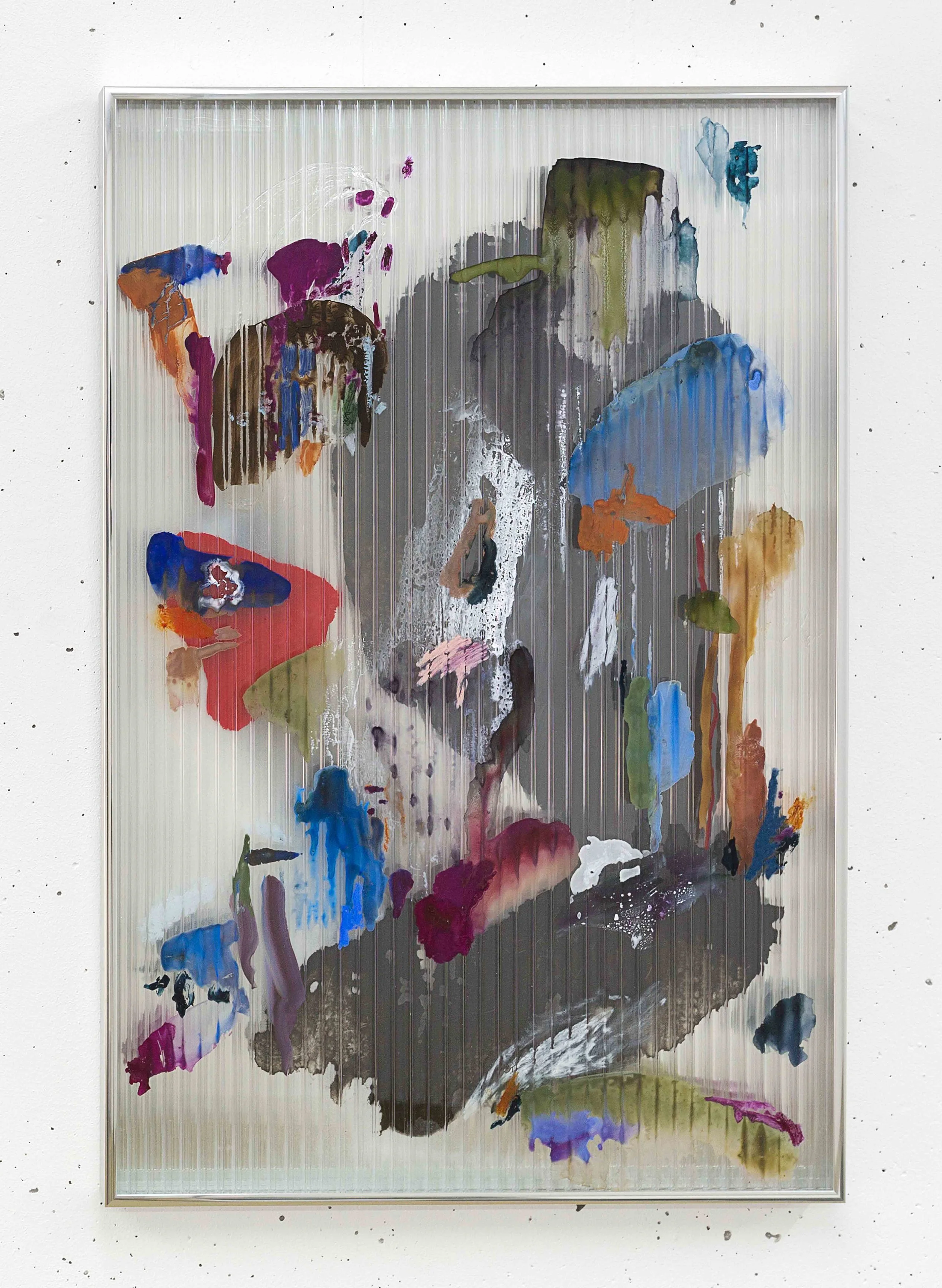 Chaos 1 , 2017 gouache, ink, acrylic, oil, mastic on polycarbonate, mirror, aluminium frame 67 x 44,5 x 2,5 cm photo © Romain Darnaud