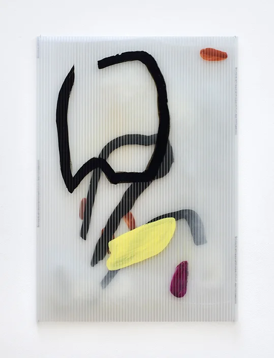 Yellow Streak, 2018 gouache, ink, solvent on polycarbonate 105 x 75 cm © Rebecca Fanuele