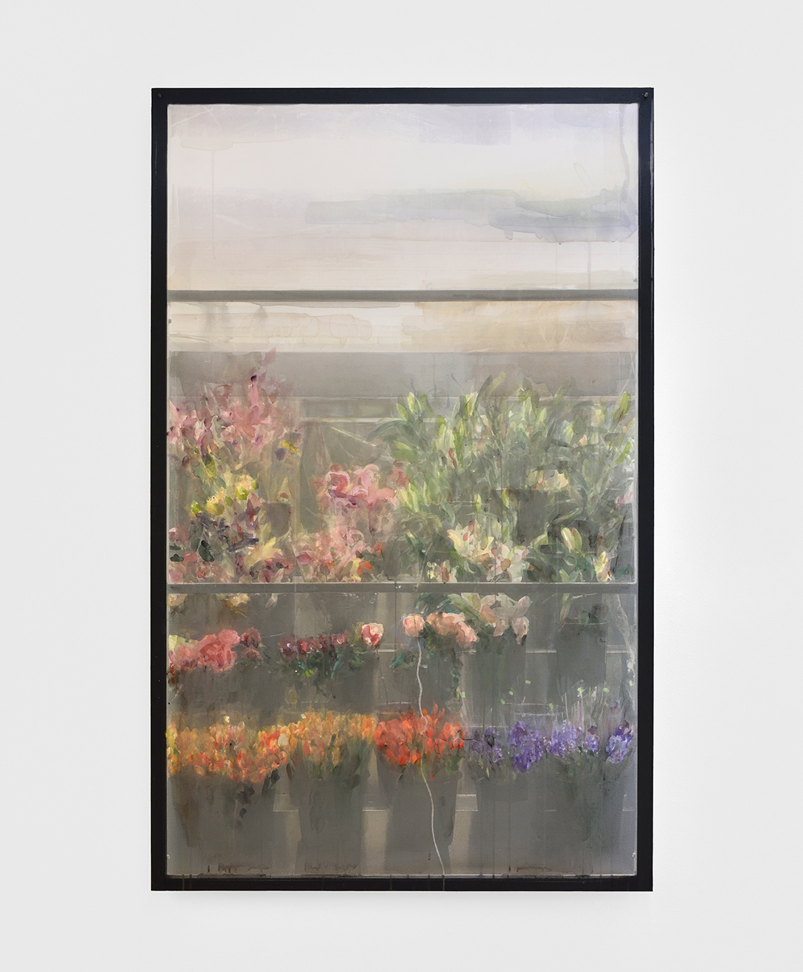   Deli Window III , 2019 gouache and watercolour on printed veil, dibond 126,5 x 79 cm  private collection  ©&nbsp;Rebecca Fanuele 