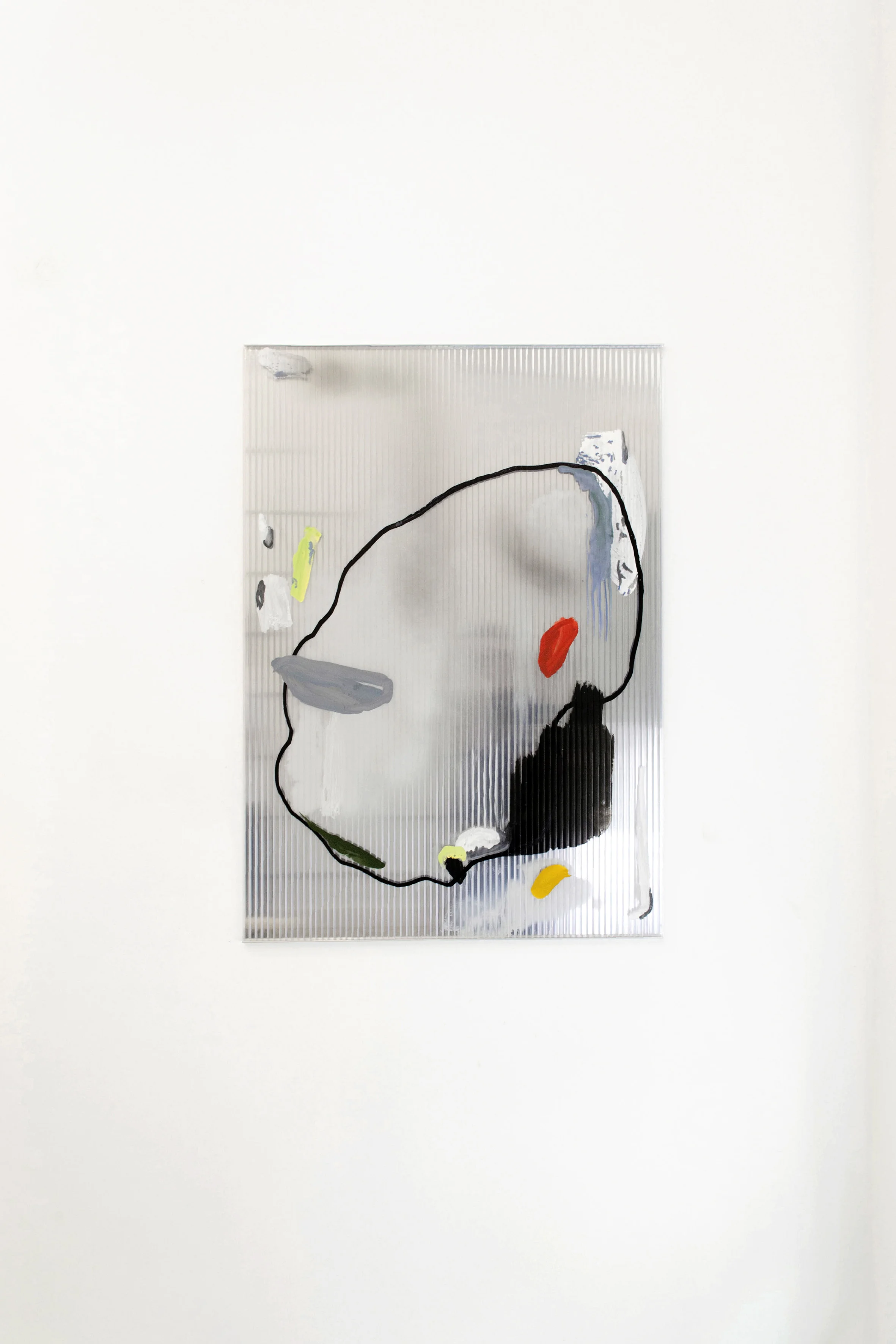 Untitled (Ring) II, 2018 gouache, ink, marker, oil, aérosol on polycarbonate, two-way mirror 105 x 75 cm