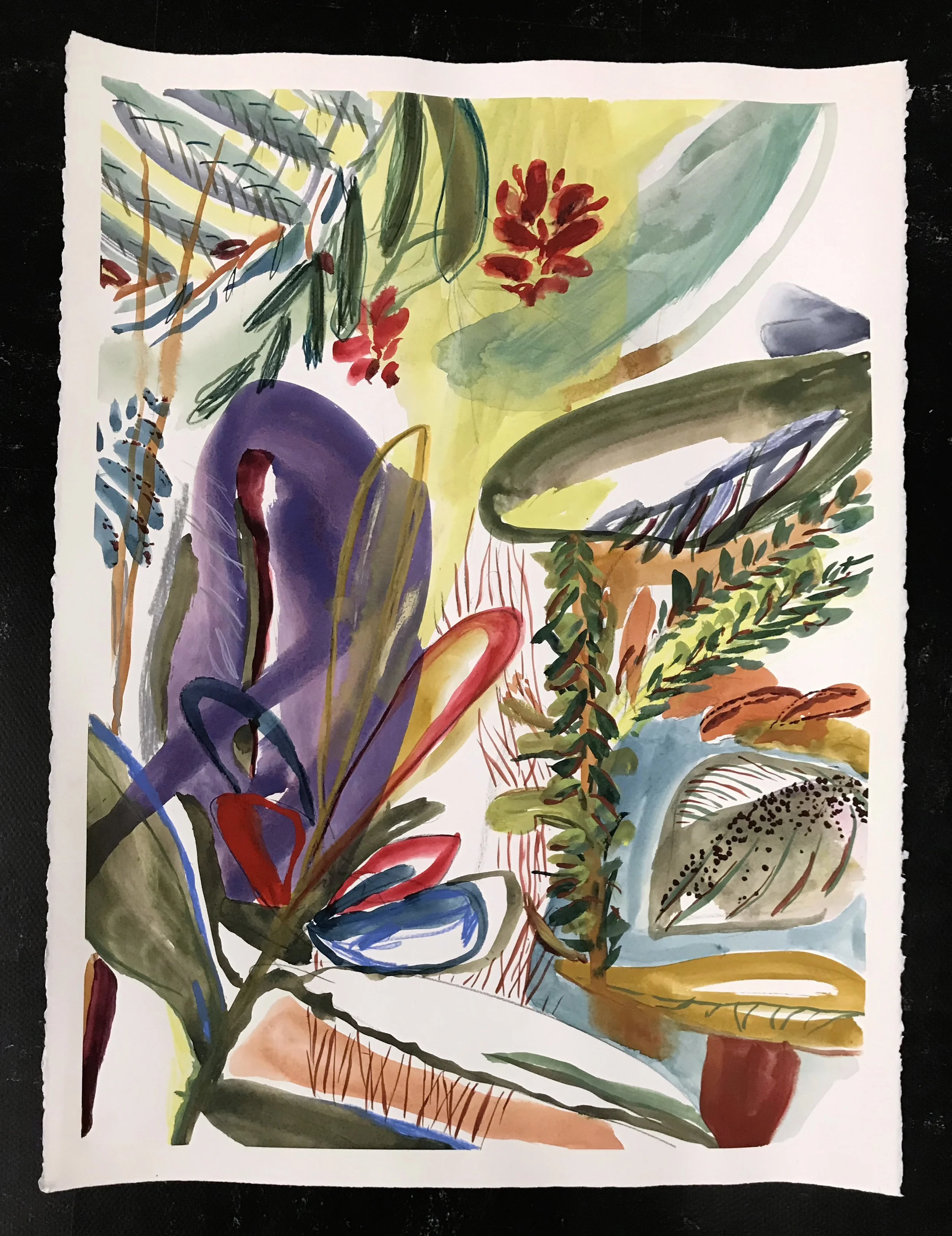 Bali Painting , 2018 gouache, crayons and charcoal on paper 76 x 56 cm ; 30 x 22 in private collection