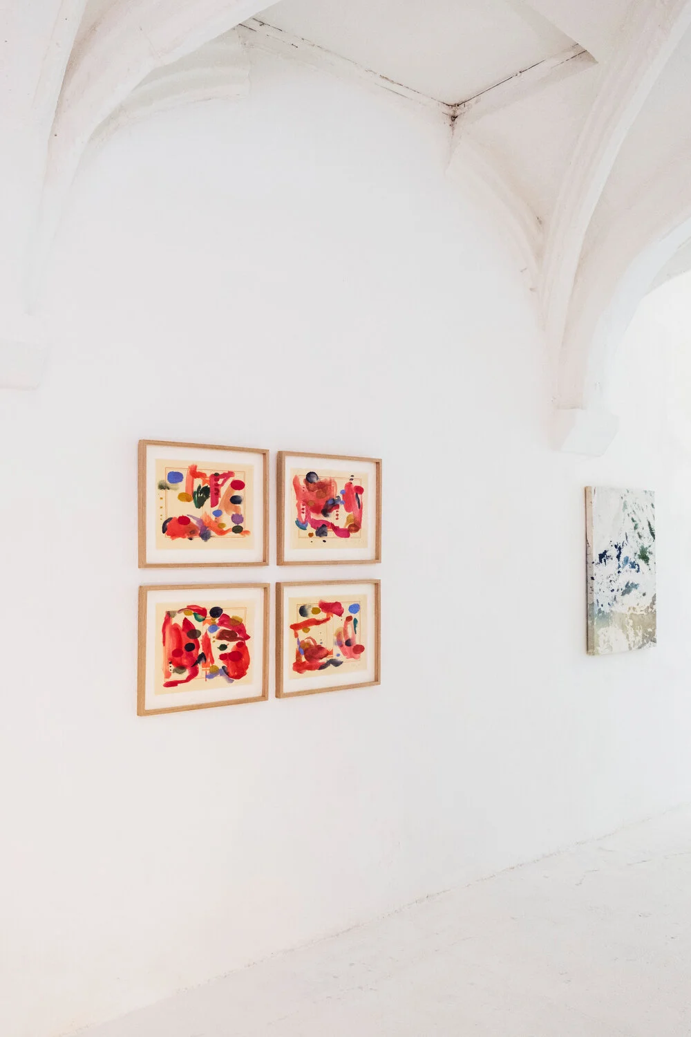   Spread V, VI, VII, VIII , 2018 From the series ‘ Pages in Carmine red, Gauloises blue, and English greens ’ Japanese watercolor on Chinese paper (Hunan) painting: 32,2 x 42 cm ; 12 5/8 x 16 5/8 in each frame: 44,5 x 54 x 3 cm ; 17 1/2 in x 21 1/4 x