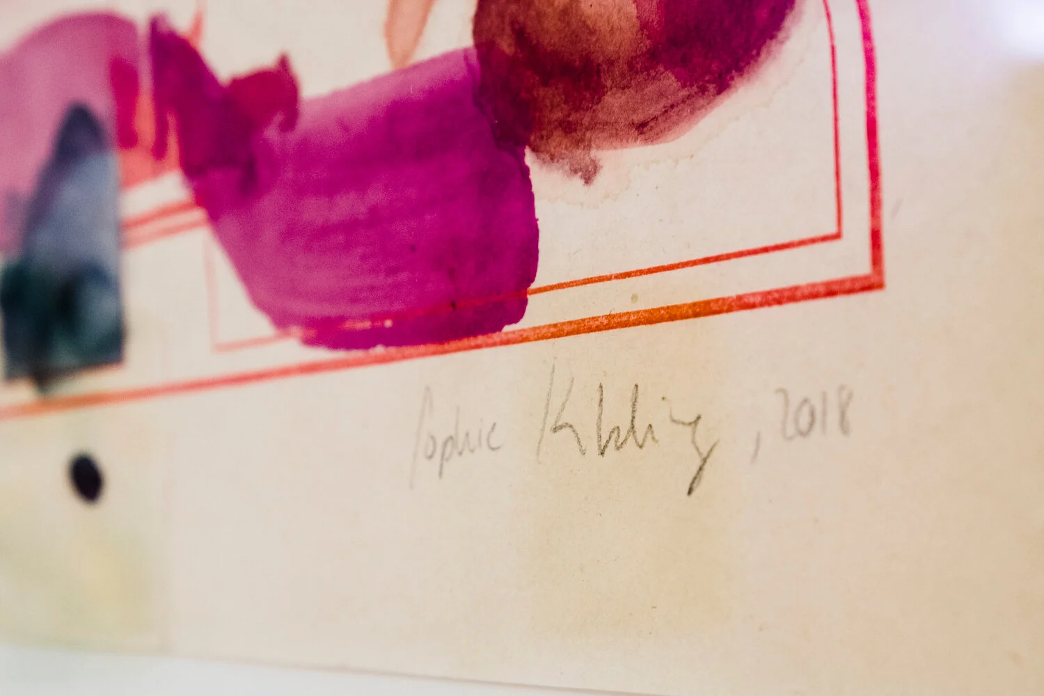   Spread V,  2018 (detail) From the series ‘ Pages in Carmine red, Gauloises blue, and English greens ’ Japanese watercolor on Chinese paper (Hunan) 32,2 x 42 cm ; 12 5/8 x 16 5/8 in private collection   photo Jean Marques  