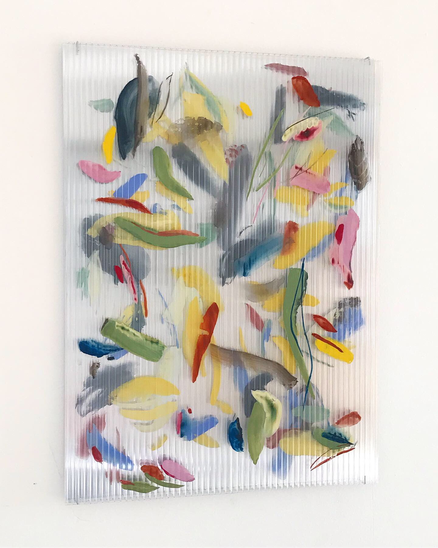   Fireflies I , 2019 Gouache on polycarbonate, two-way mirror 46 x 33.5 cm  private collection 