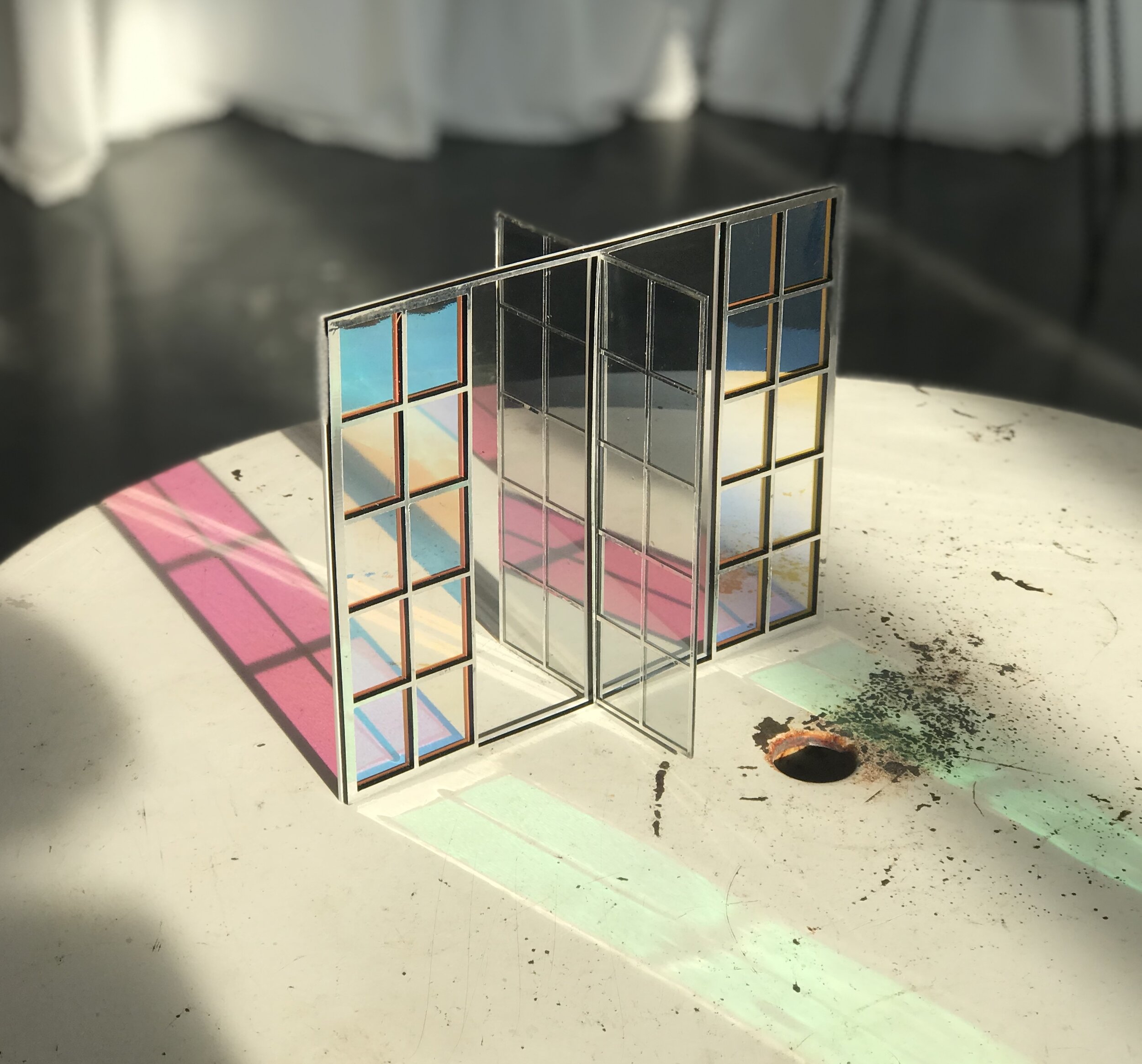   French Window (Opalescent) , 2019 Edition work (unique) Acrylic sheet, two-way mirror ,plexiglas 26 x 21 x 12 cm 