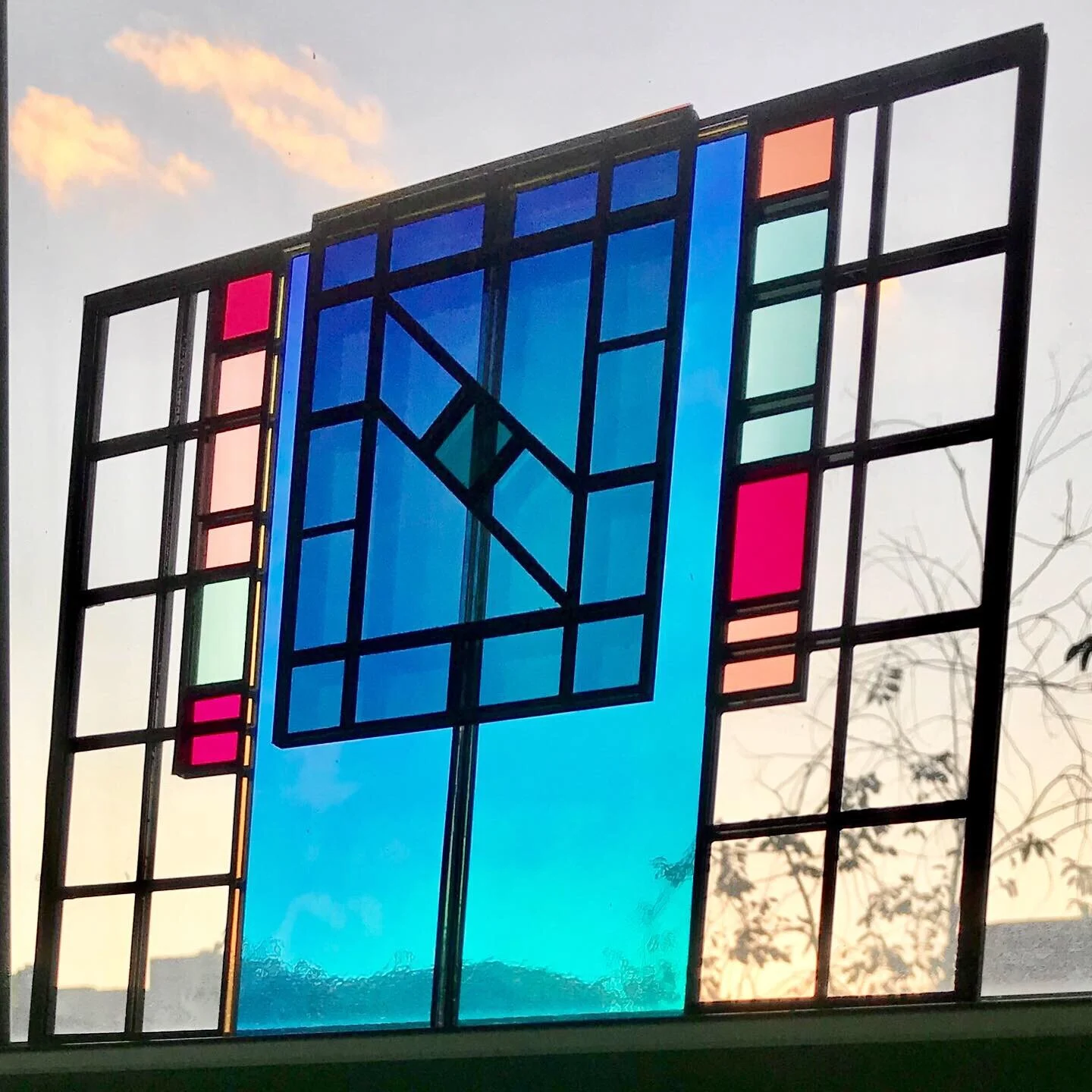  French Window (Diagonal) , 2020 multiple (unique) acrylic, two-way miroir, mylar, plexiglas, iridescent film, colored filters 26 x 21 cm ; 10 1/4 x 8 1/4 in   private collection  