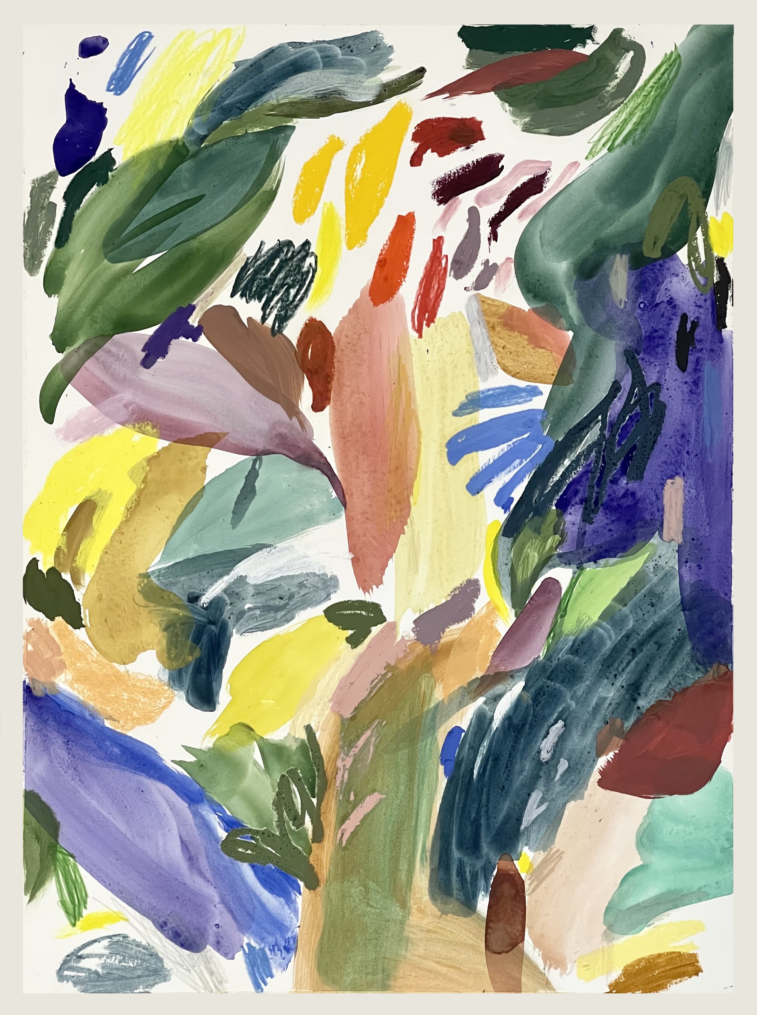   Midsummer , 2024 gouache, watercolor, oil, crayons on paper maple frame sheet: 24 x 18 in. (61 x 46 cm) 
