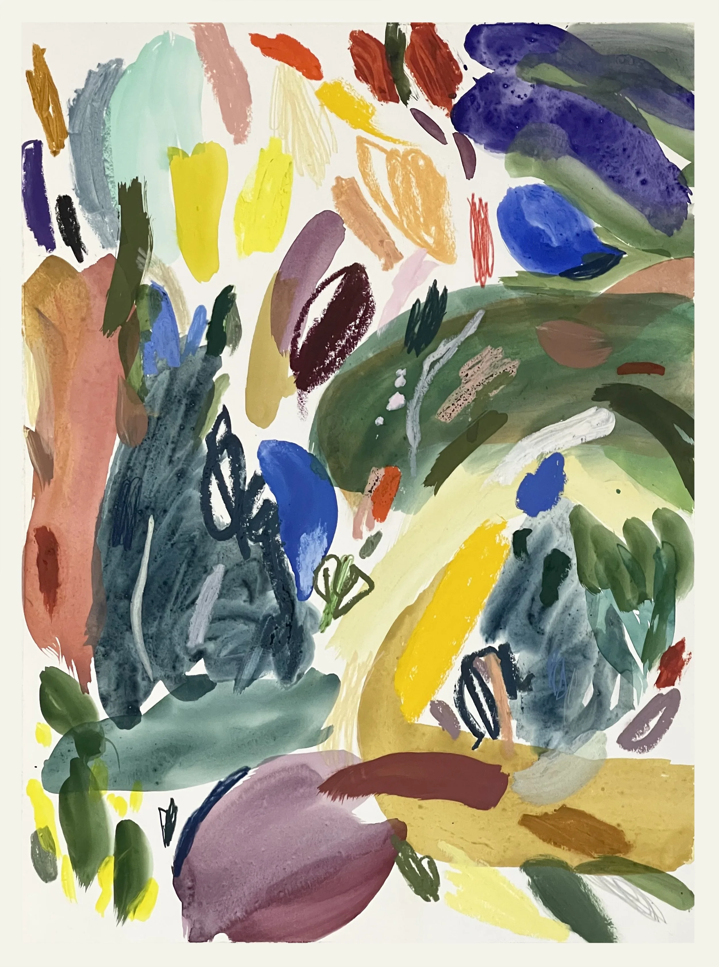   Midsummer , 2024 gouache, watercolor, oil, crayons on paper sheet: 24 x 18 in. (61 x 46 cm)  Private collection, Connecticut 