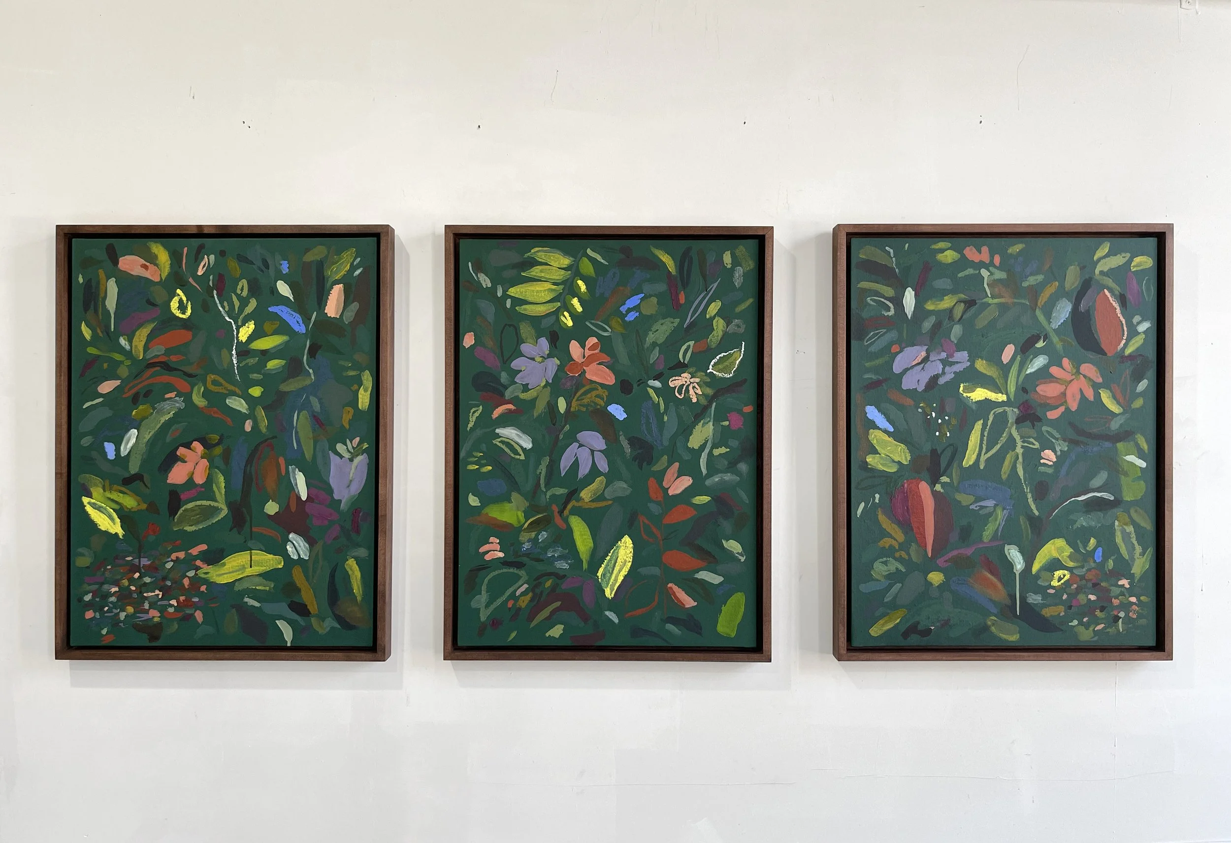   Emerald VII, VIII &amp; IX,  2024 oil on canvas board, wooden frame each 24 x 18 in. (61 x 46 cm) 