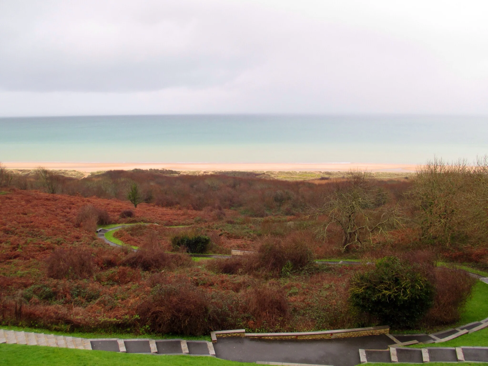 Looking down on Omaha Beach from the bluffs above