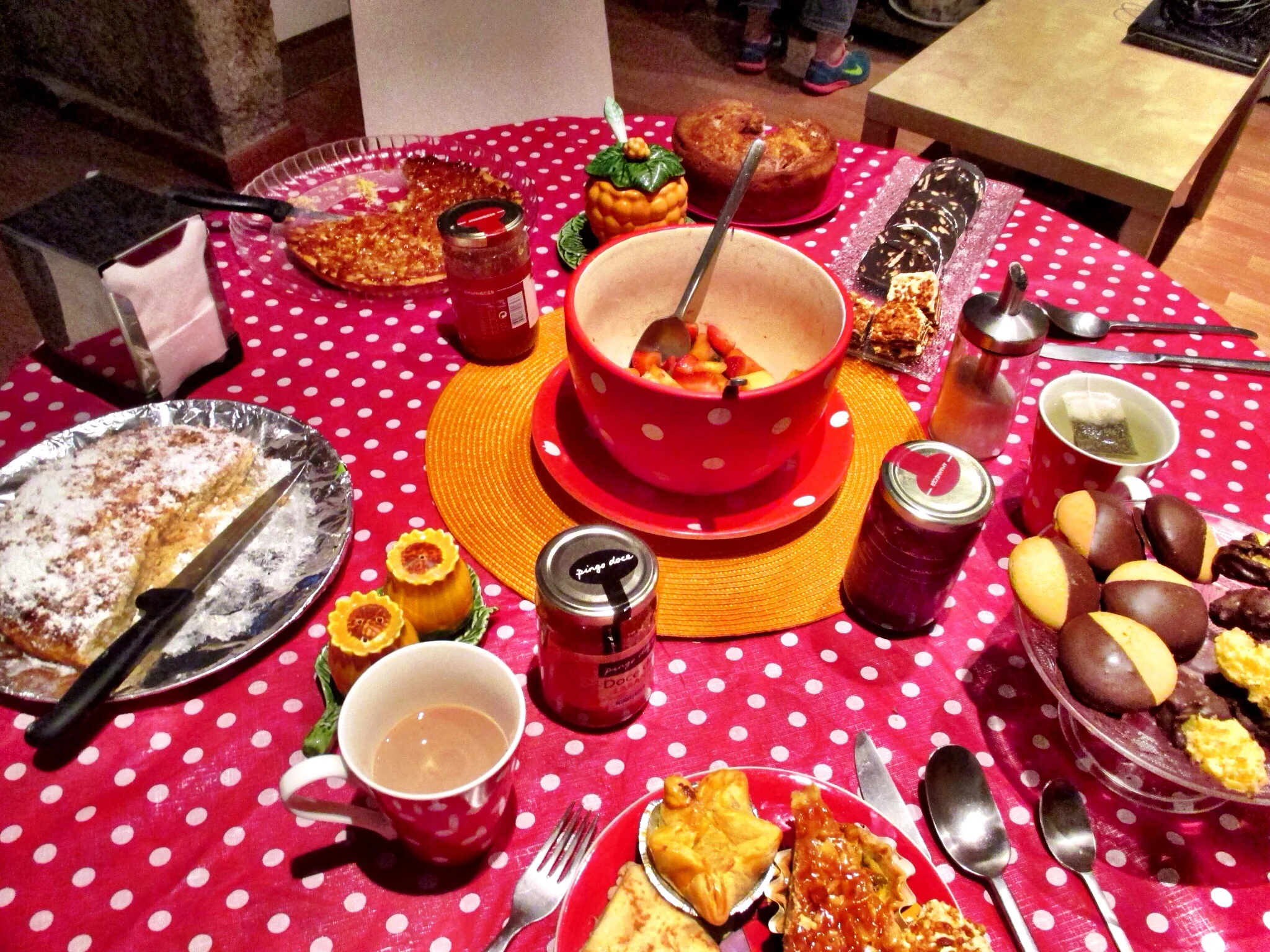 Just a tiny portion of the delicacies on Paula's breakfast table at Pensao Royal in Lisbon