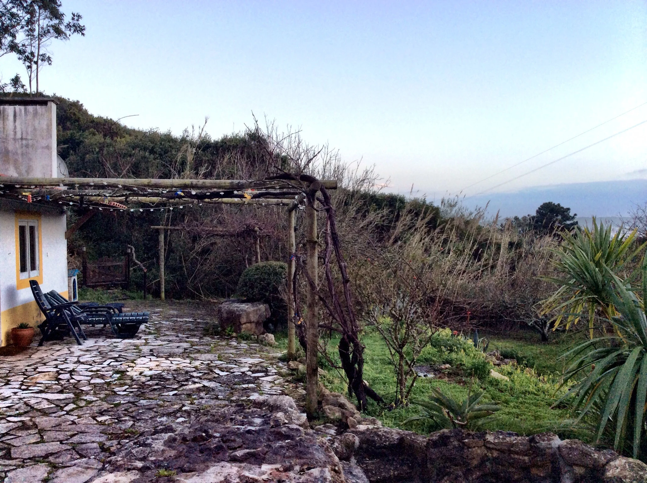The view from our patio in Portugal help us unwind after a frustrating day of ceiling demolition. 