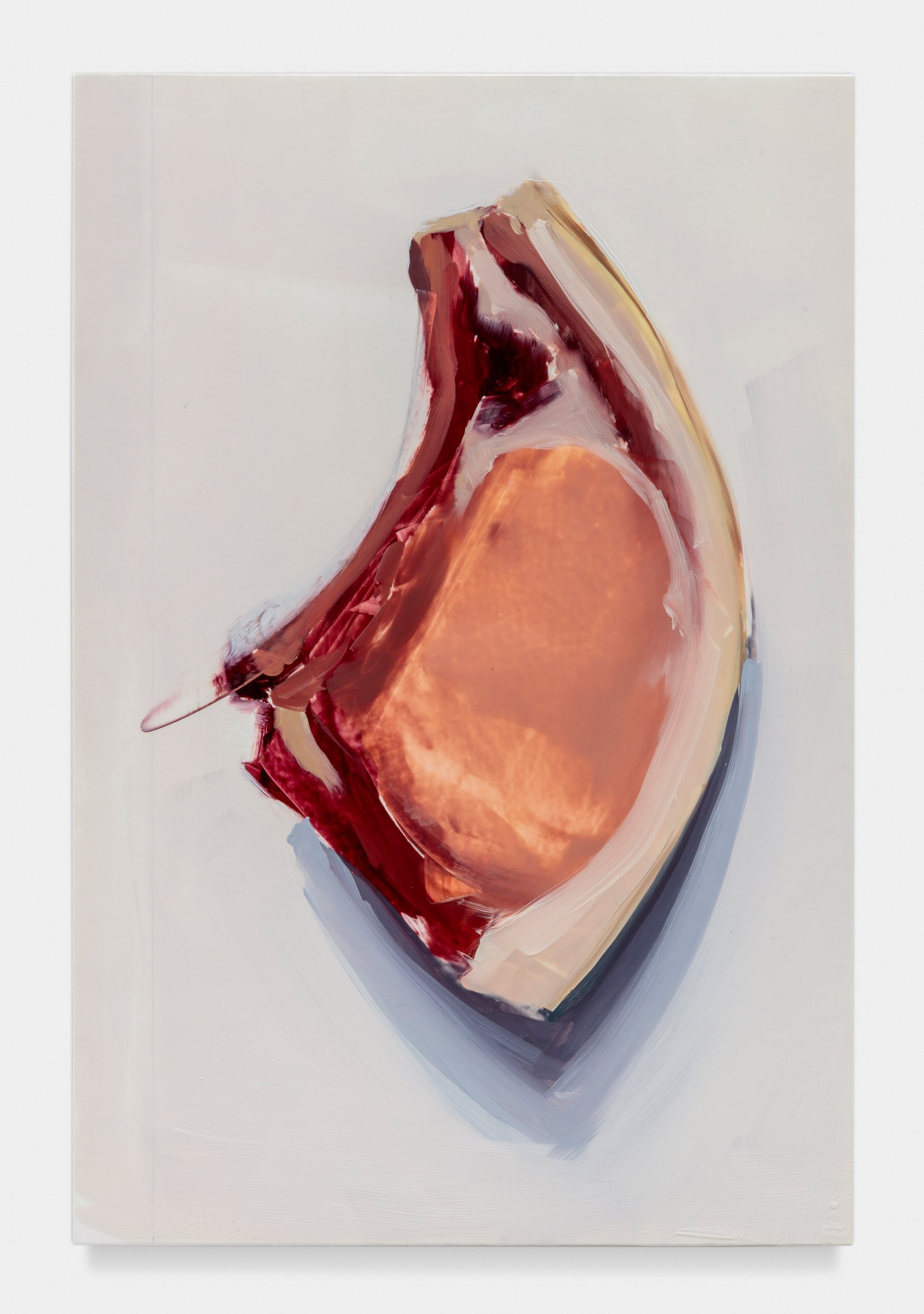  Carrie Mae Smith Pork Chop 2022 Oil on Mylar mounted on panel 15h x 9w in 38.10h x 22.86w cm 